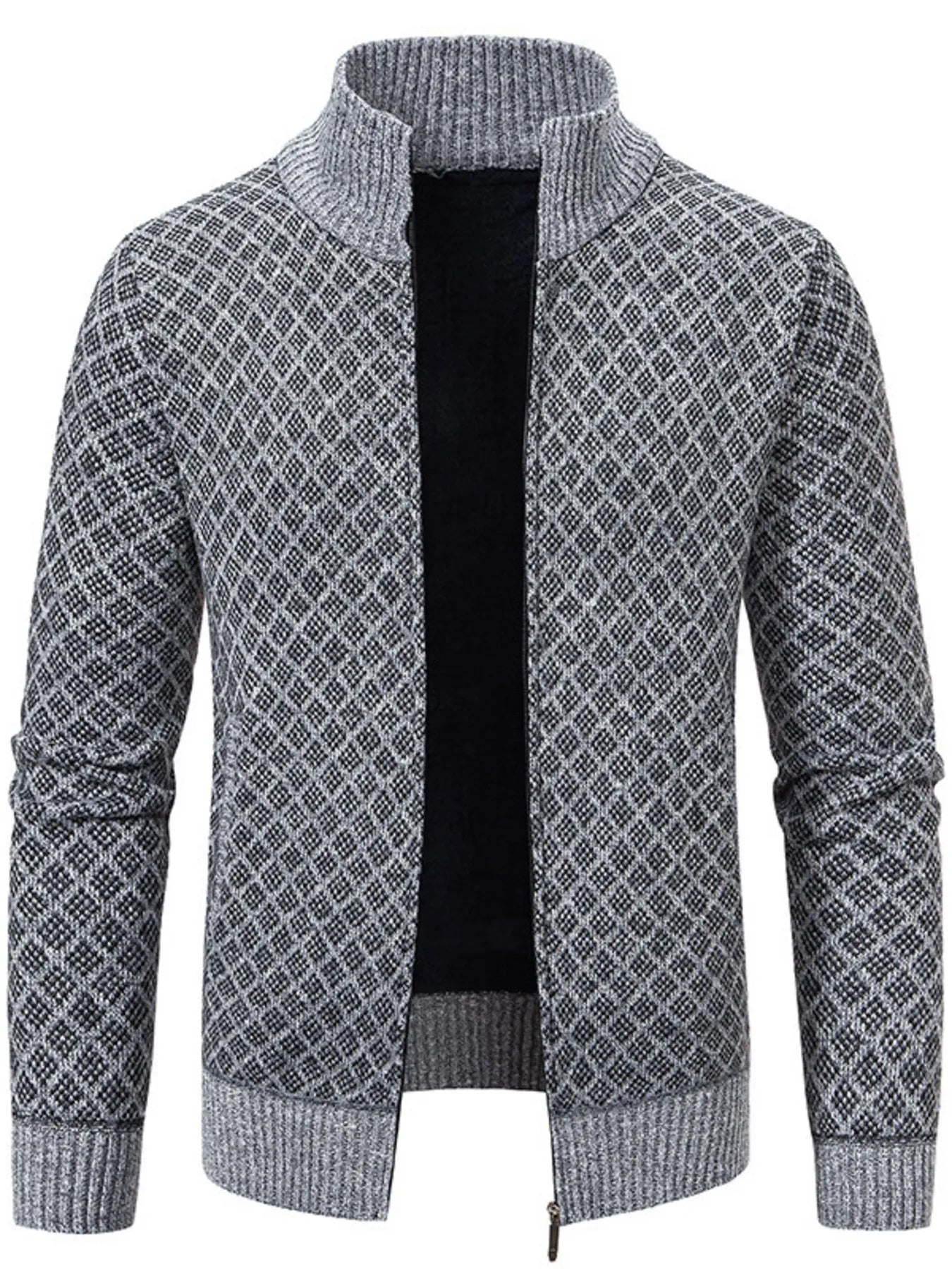 Men's Plus Size Diamond Pattern Zip-Up Knit Cardigan
