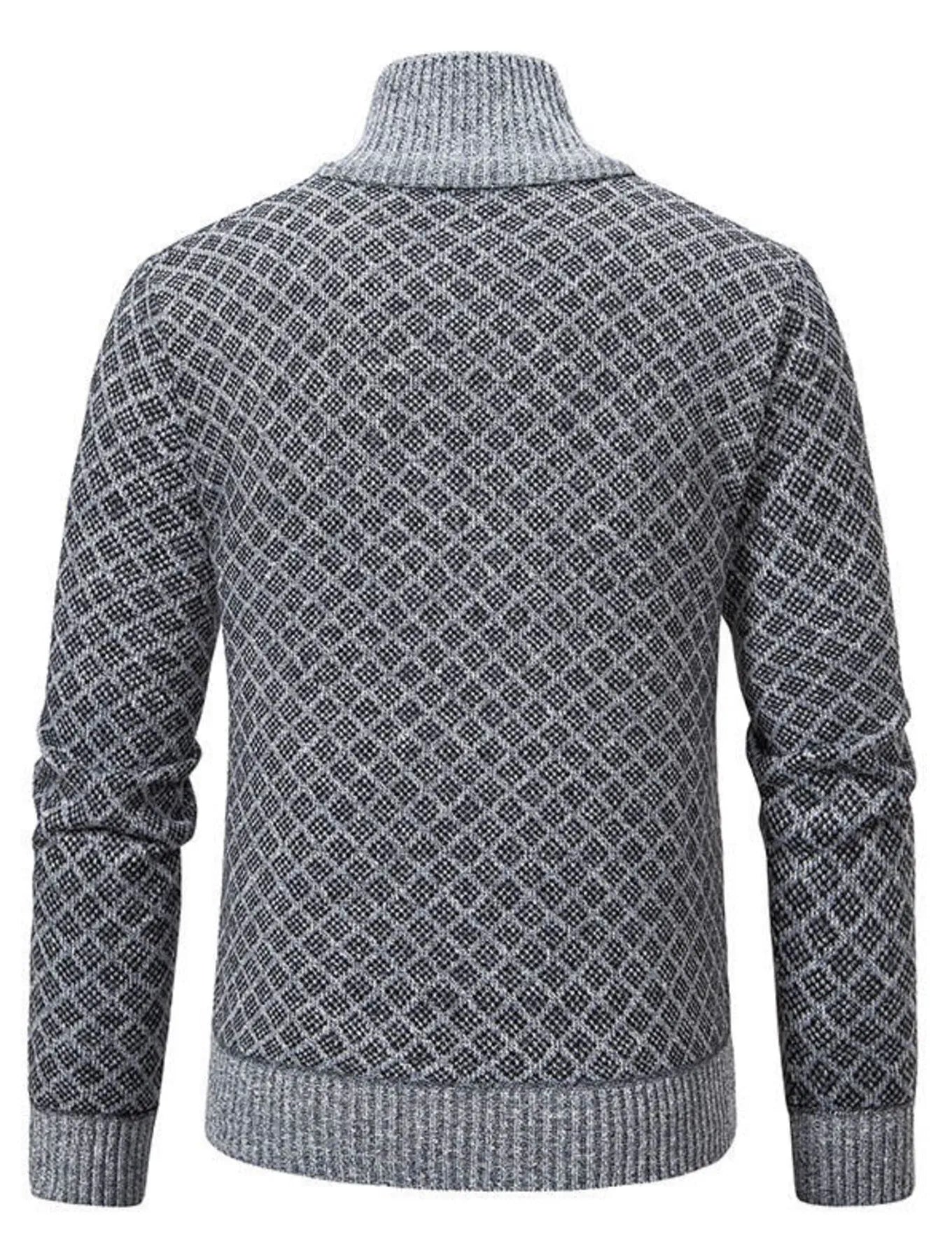 Men's Plus Size Diamond Pattern Zip-Up Knit Cardigan