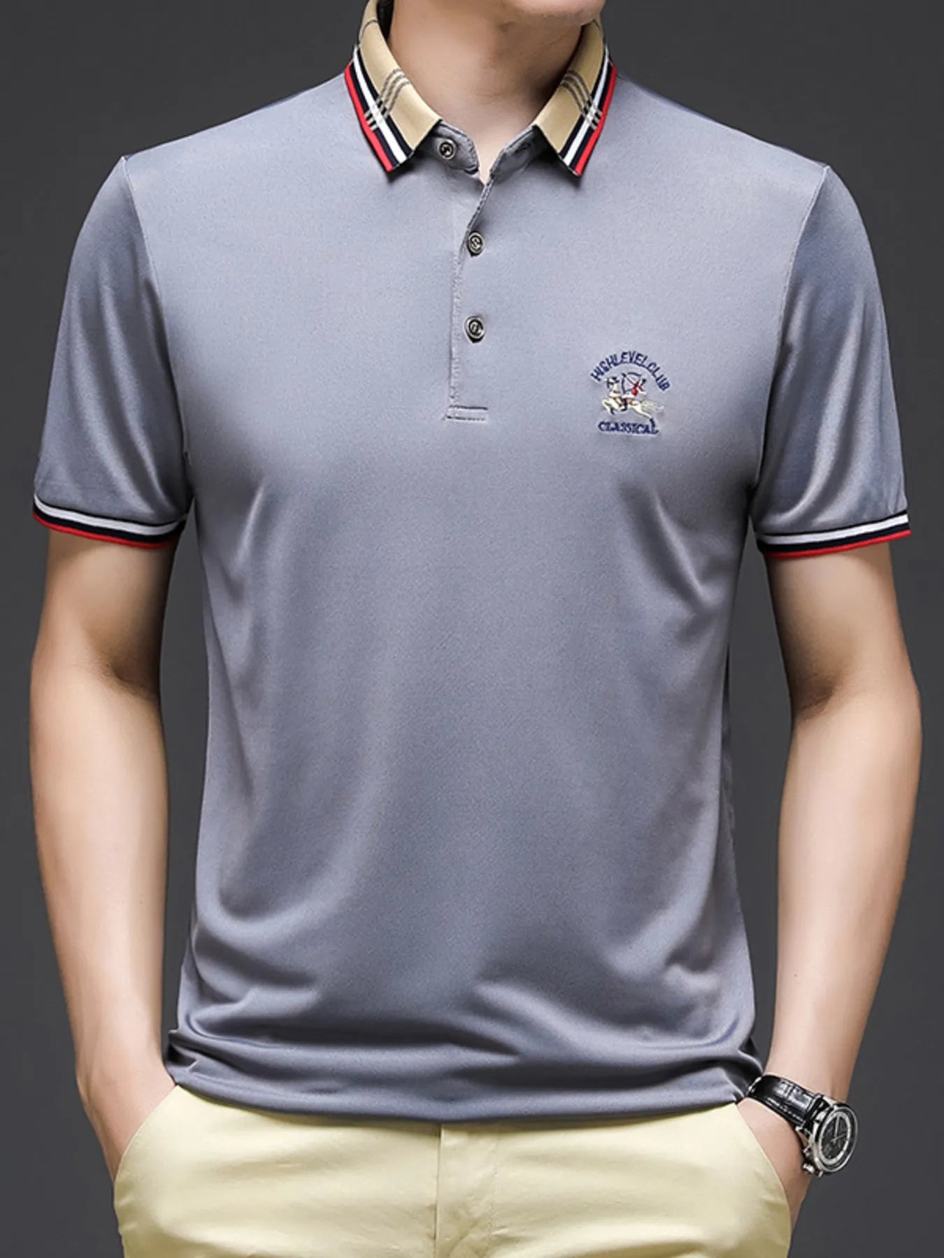 Men's Plus Size Striped Collar Short Sleeve Polo Shirt