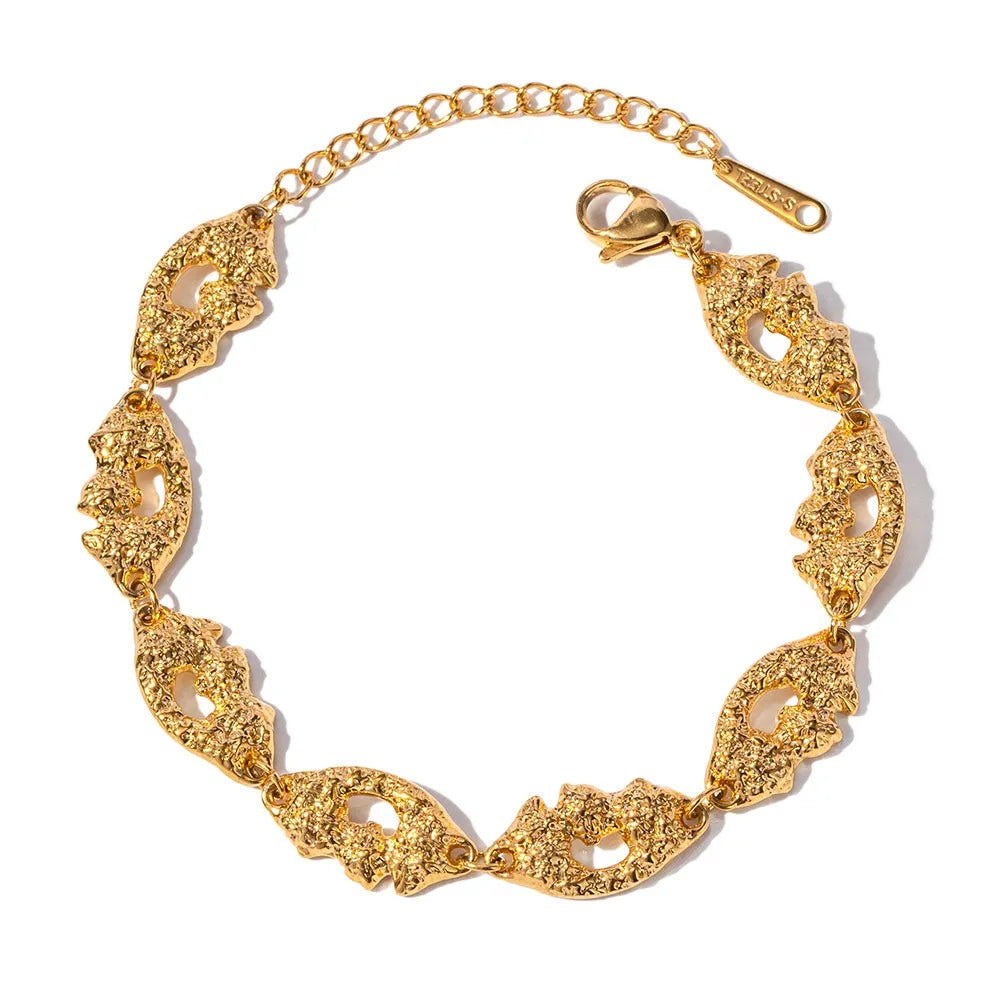 18K Gold-Plated Textured Chain Link Bracelet
