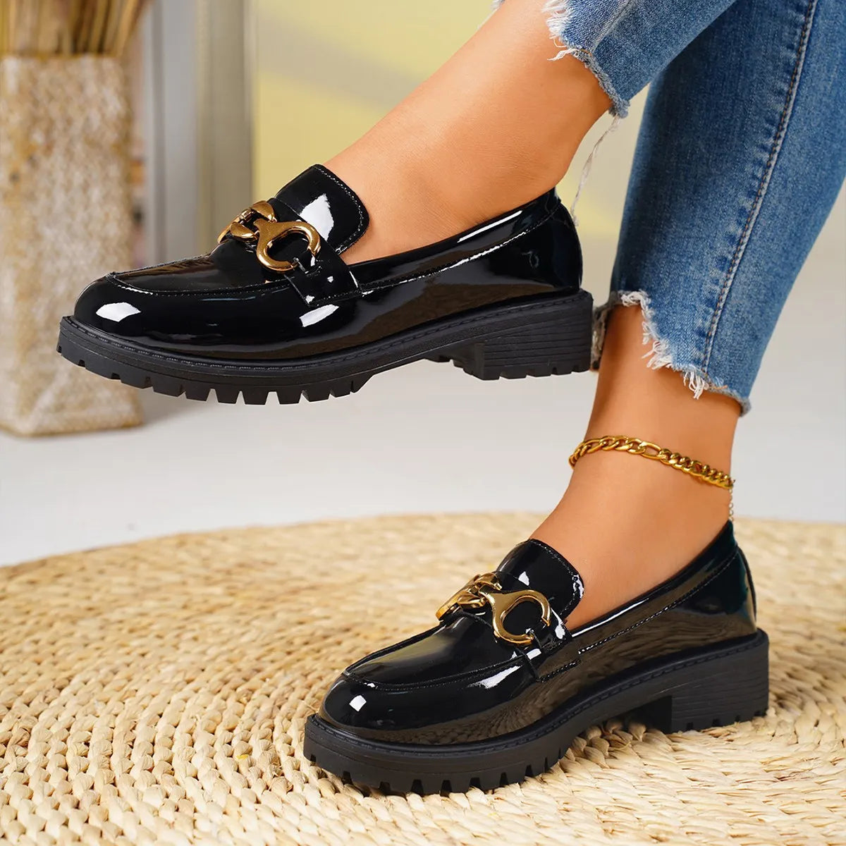 Round Toe Block Heels Loafers