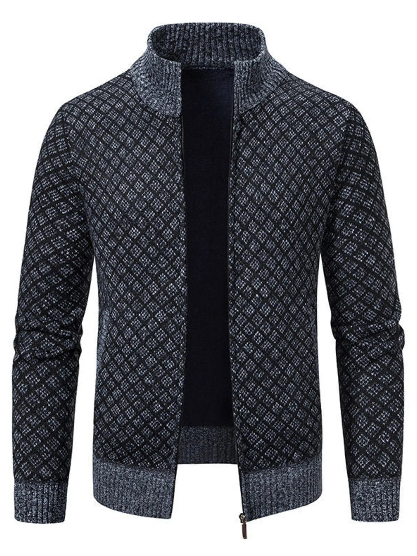 Men's Plus Size Diamond Pattern Zip-Up Knit Cardigan