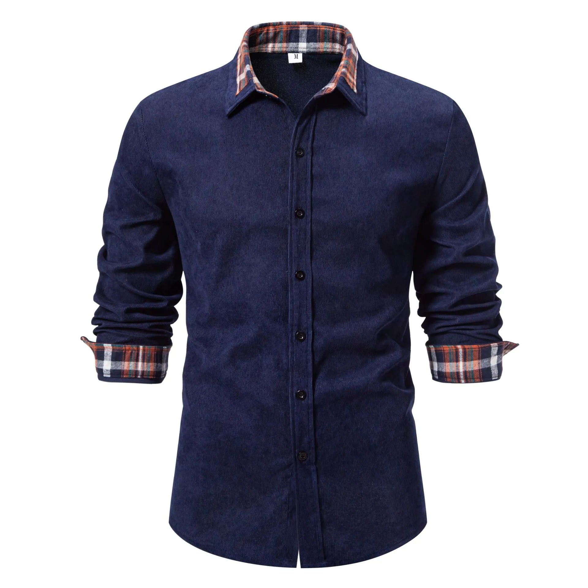 Men's Casual Shirt with Plaid Contrast Details