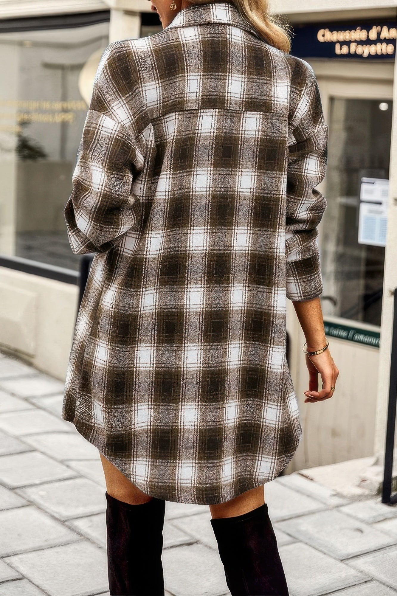 Plaid Single Pocket Button Down Loose Outerwear