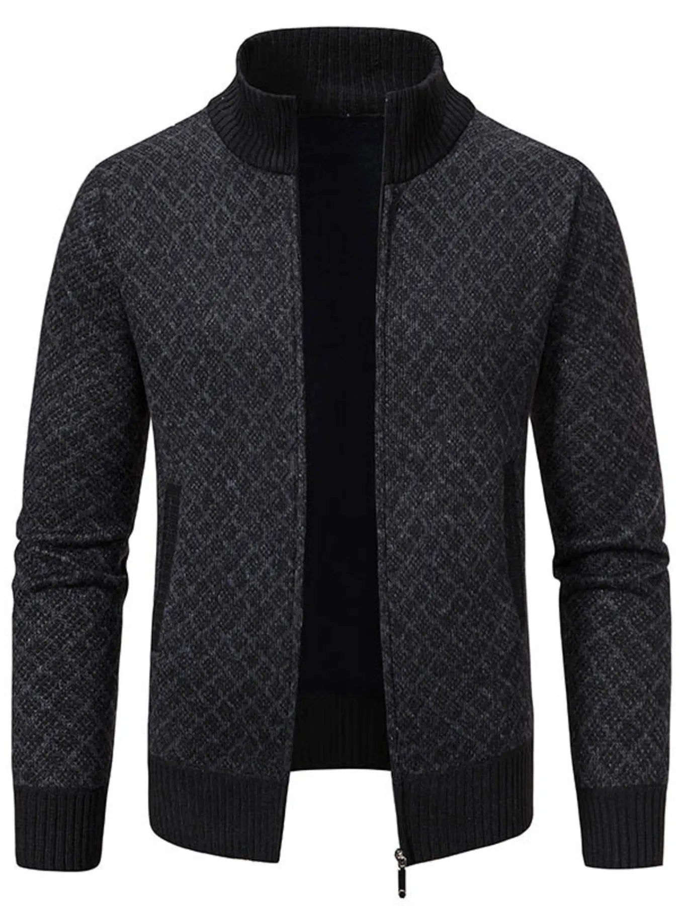 Men's Plus Size Diamond Pattern Zip-Up Knit Cardigan