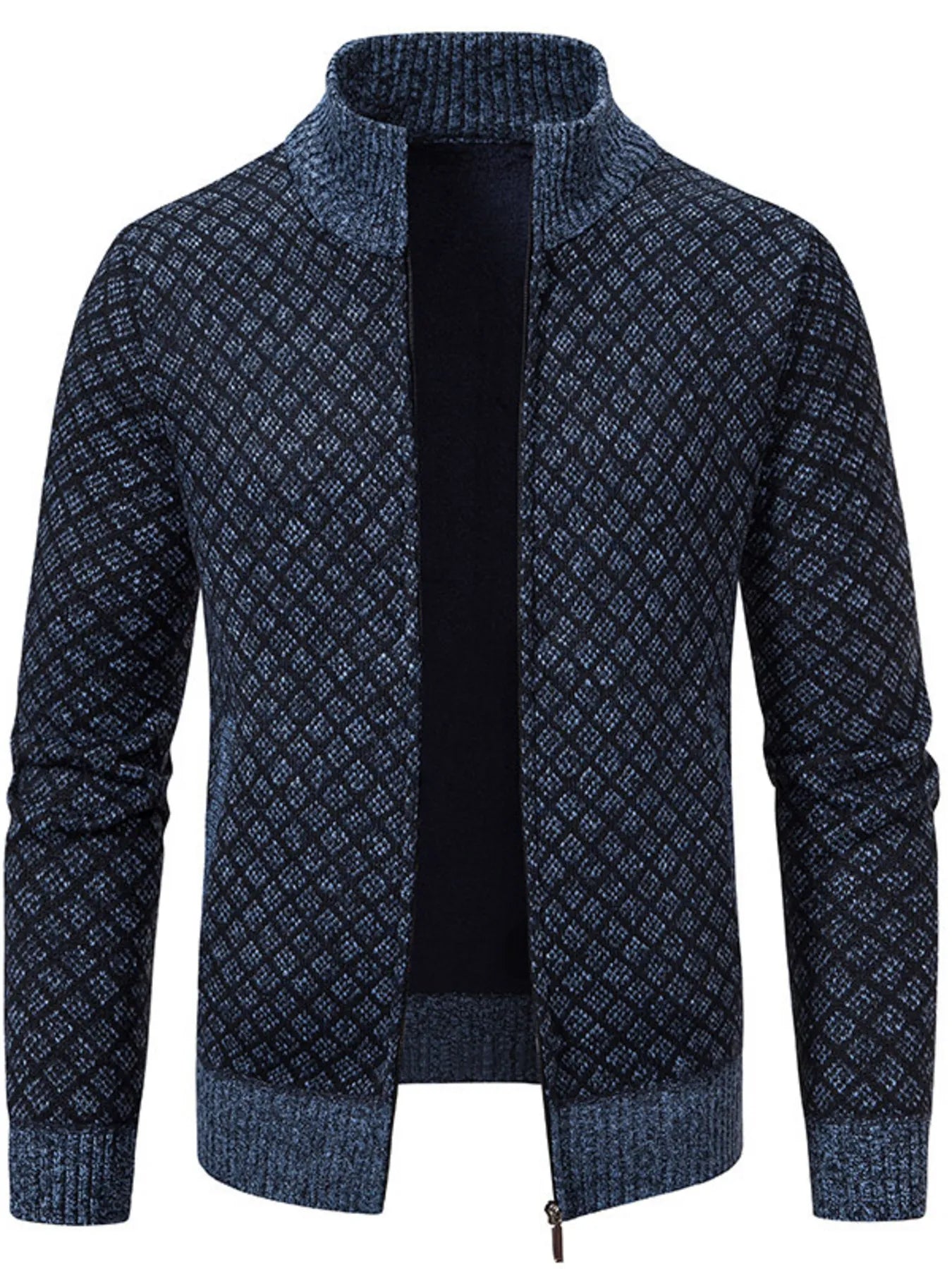 Men's Plus Size Diamond Pattern Zip-Up Knit Cardigan