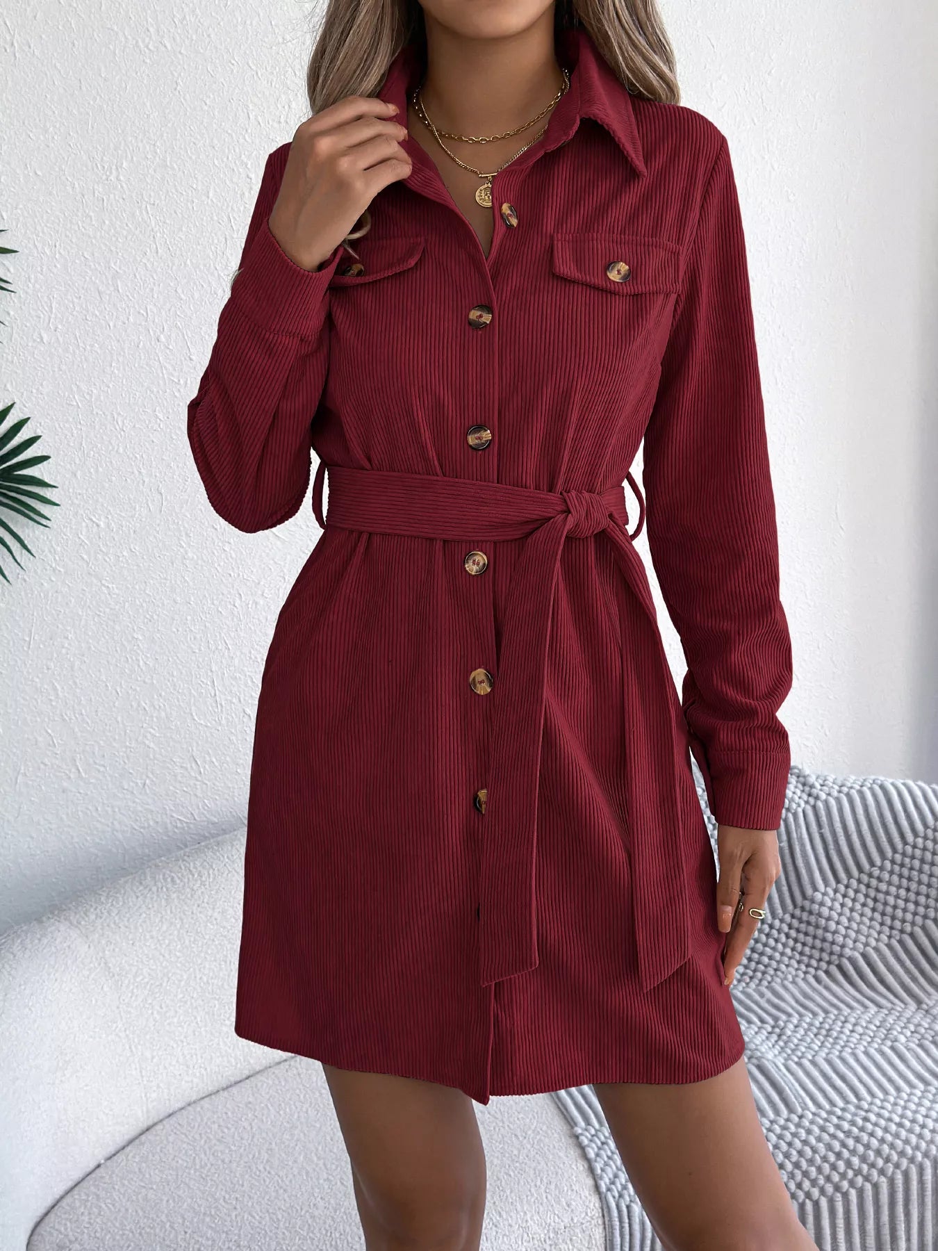 Corduroy Button-Down Shirt Dress