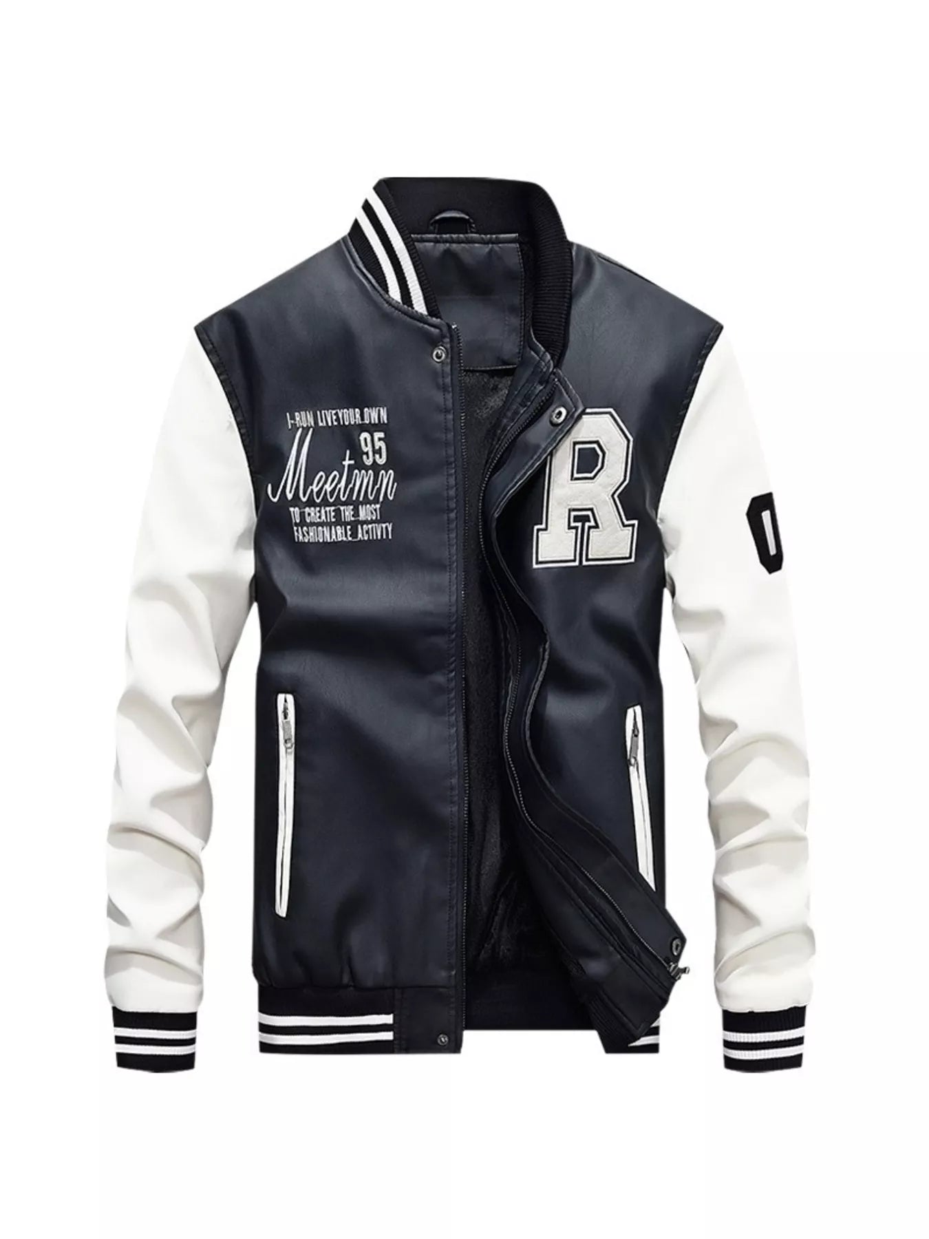 Men's Plus Size Color Block Zip Up Leather Jacket