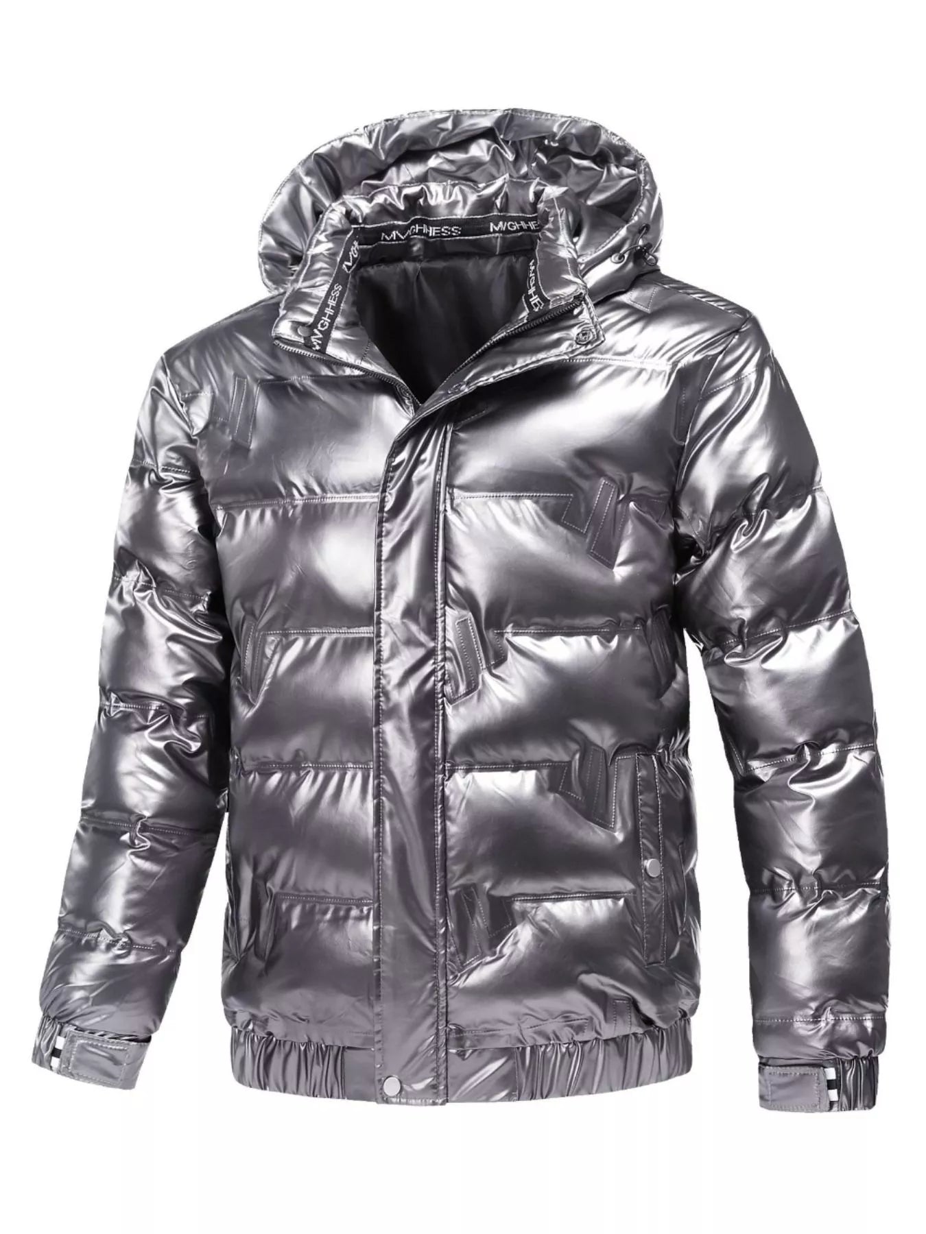 Men's Plus Size Zip Up Puffer Jacket with Hood
