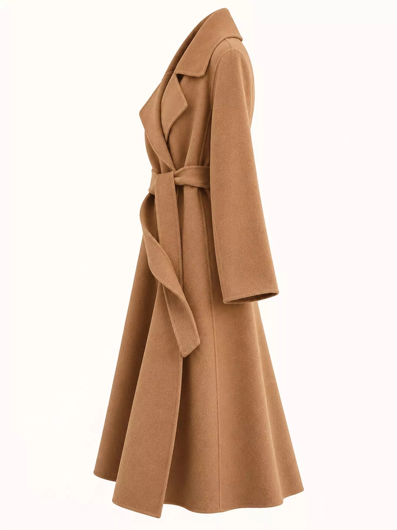 Longline Wool Coat with Waist-Defining Belt