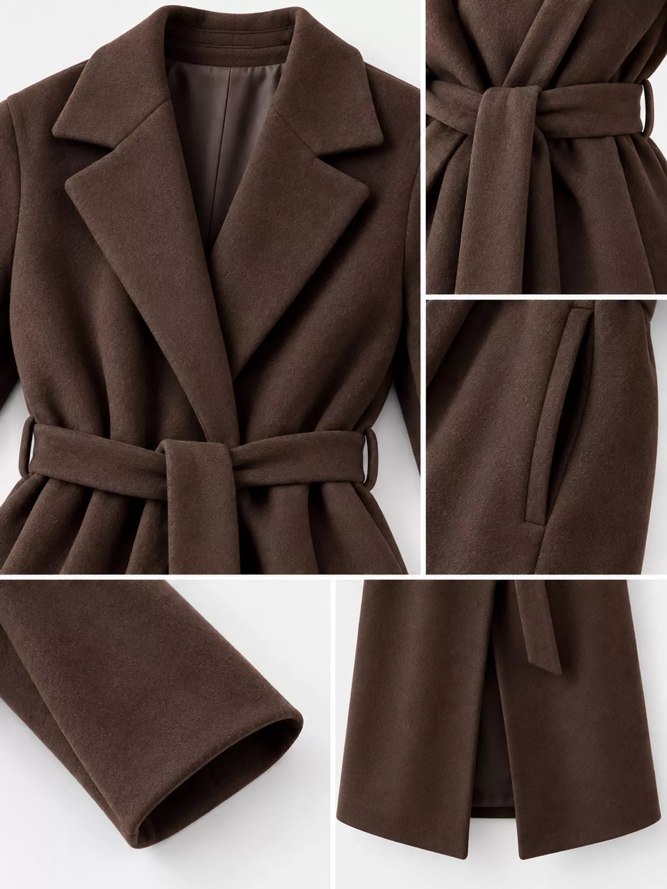 Lapel Collar Long Sleeve Belted Coat