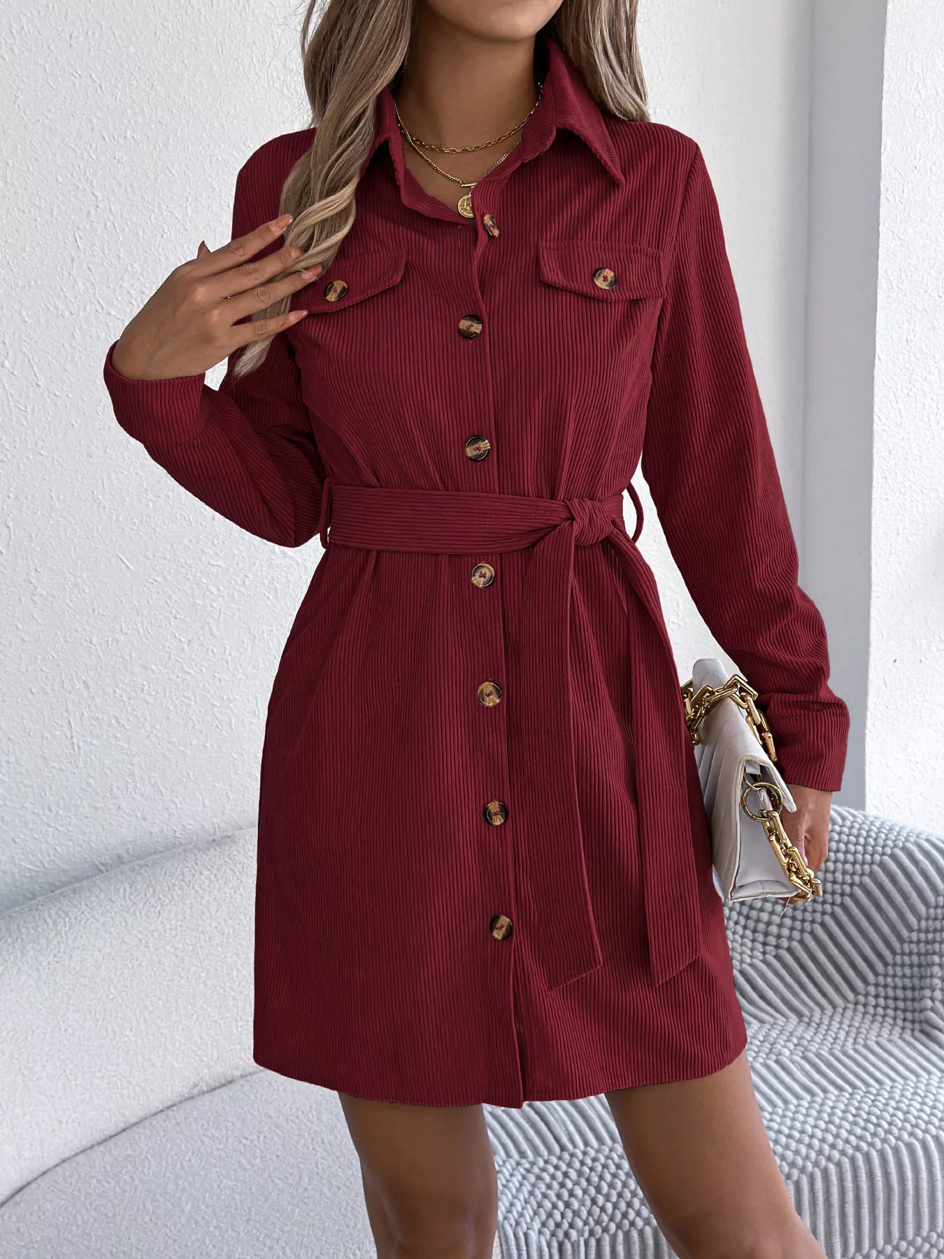 Corduroy Button-Down Shirt Dress