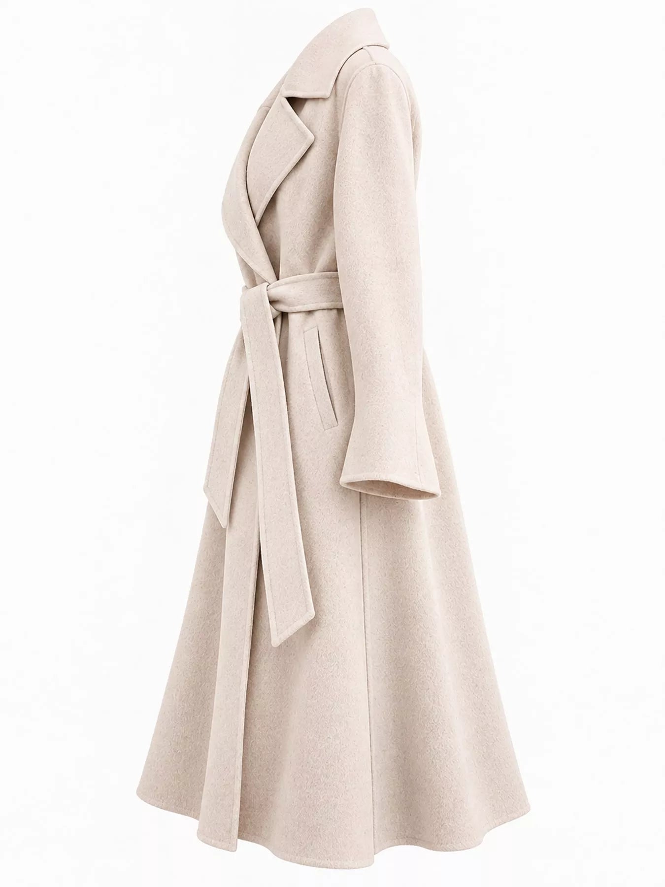 Longline Wool Coat with Waist-Defining Belt