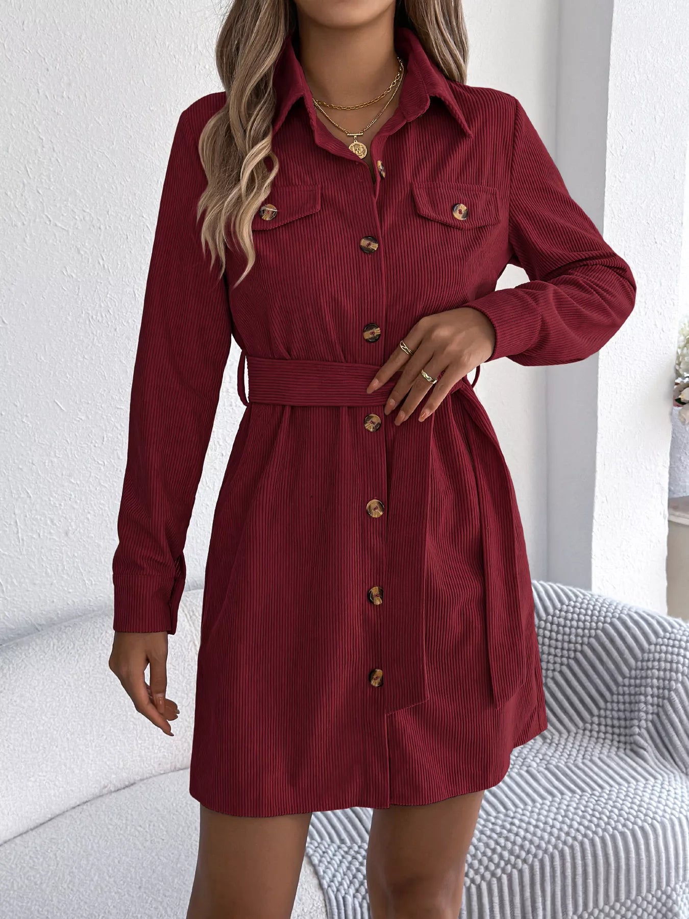 Corduroy Button-Down Shirt Dress