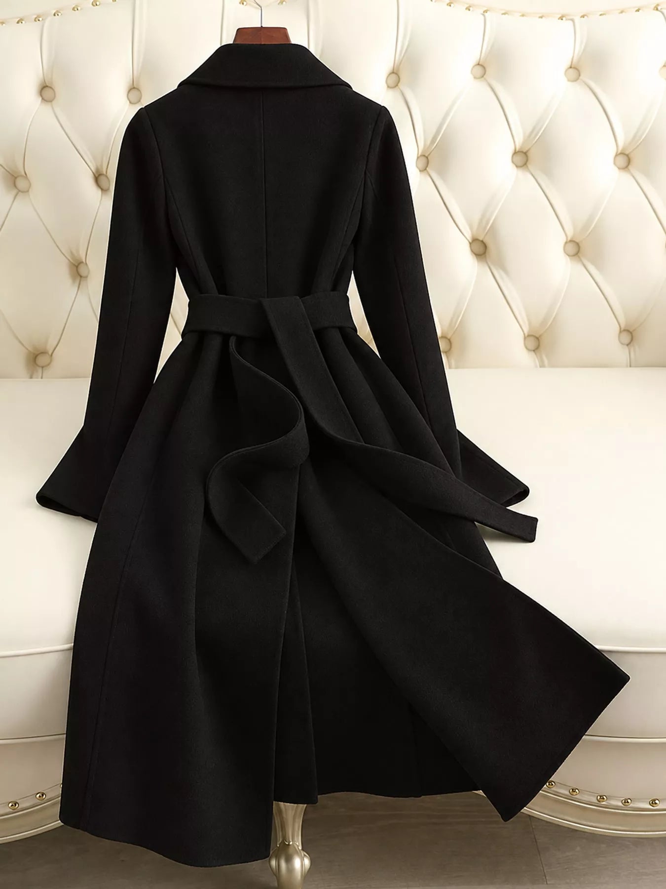 Longline Wool Coat with Waist-Defining Belt
