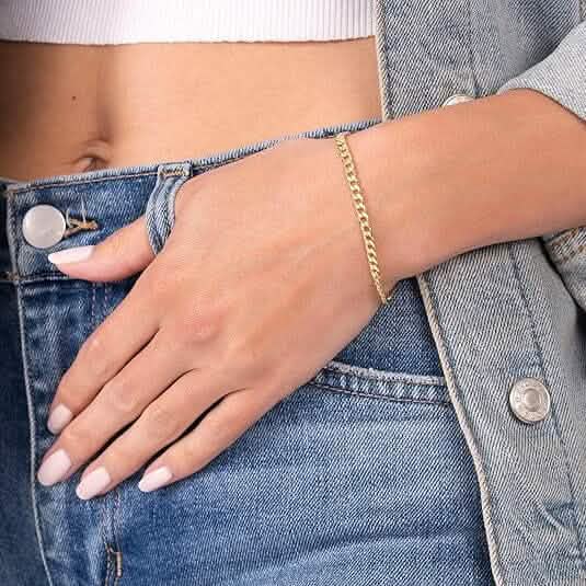 18K Gold Curb Cuban Link Chain Bracelet 8