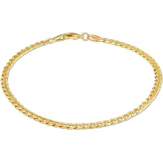 18K Gold Curb Cuban Link Chain Bracelet 8