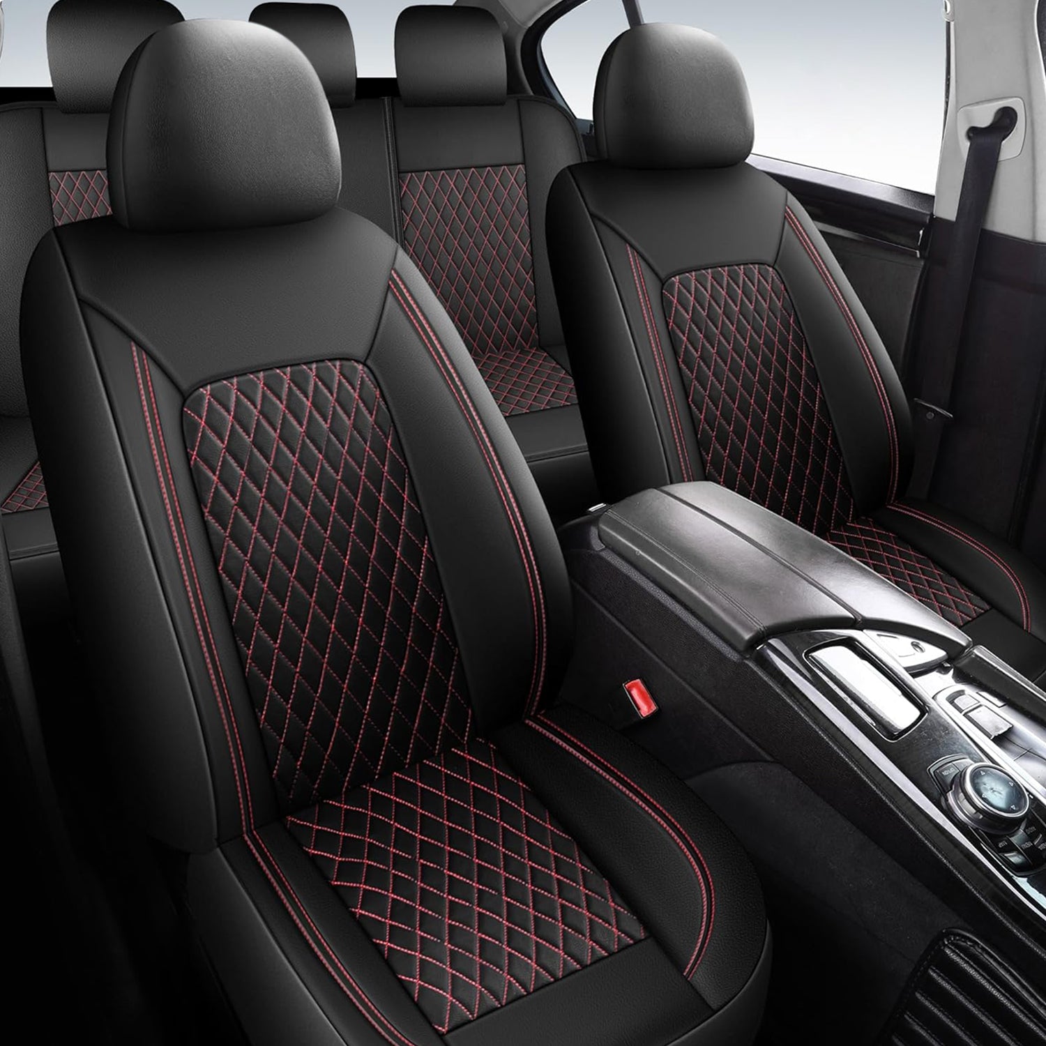 5-Seat Car Seat Cover, Single-Stitch Diamond Pattern, Quilted And Embroidered, Synthetic Leather, PVC Leather, Exported To Europe And America