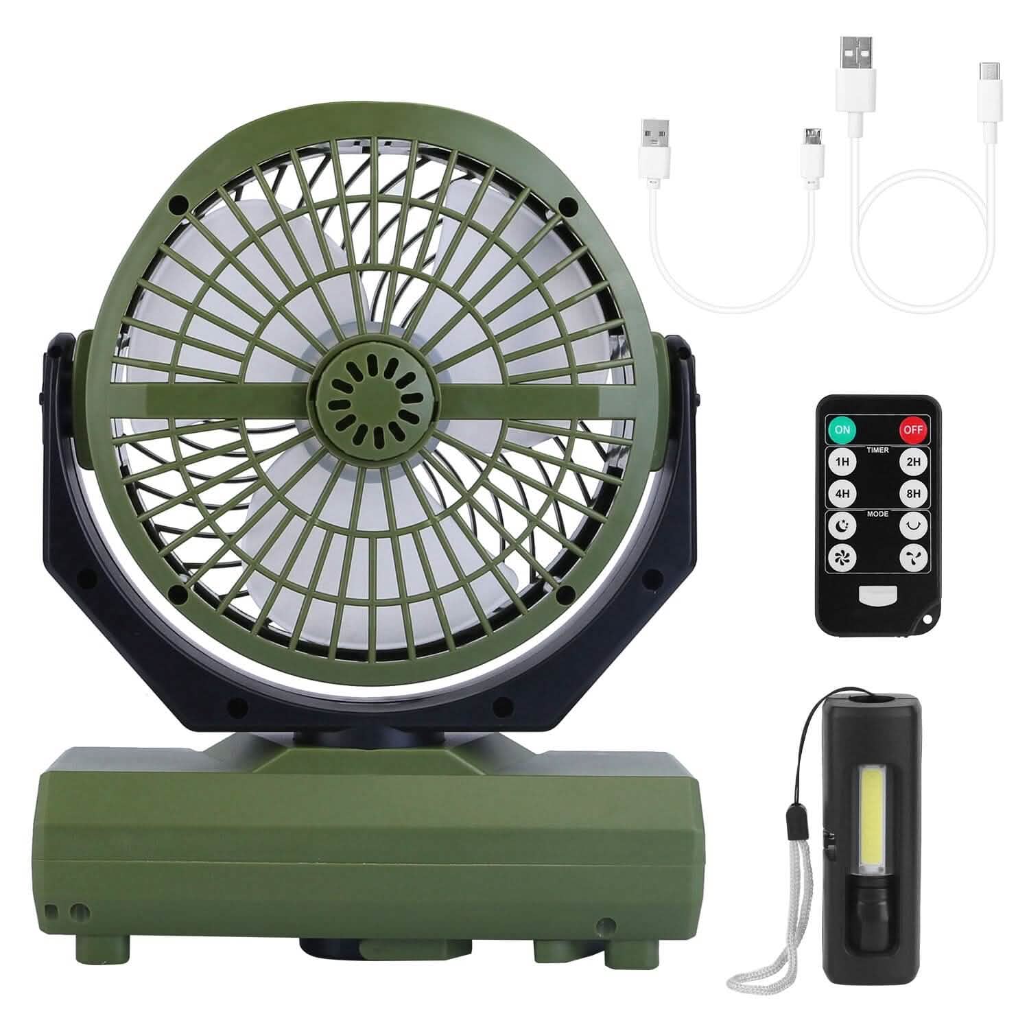 20000mAh Rechargeable Oscillating Camping Fan with Flashlight Hanging Hook Remote Control