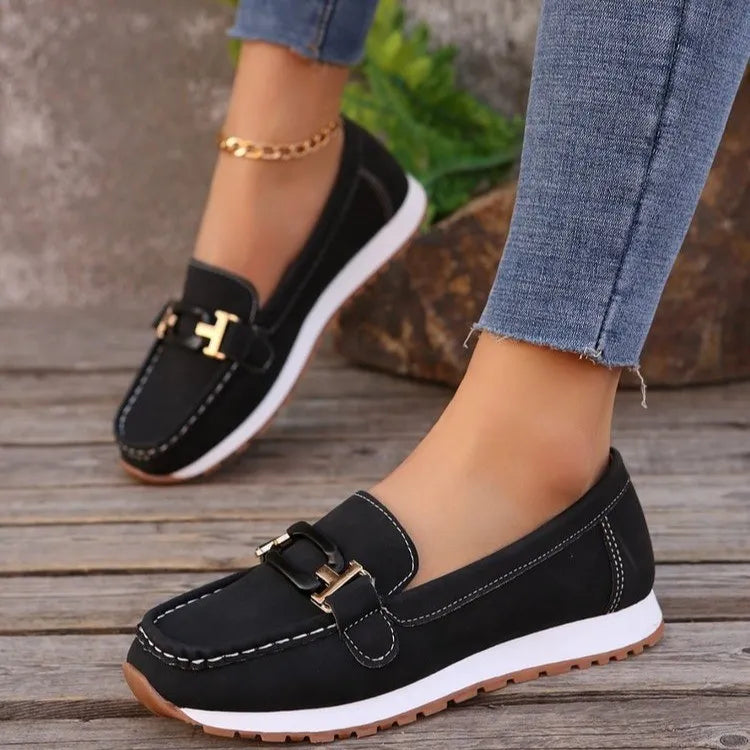 Round Toe Buckle Detail Slip-Ons