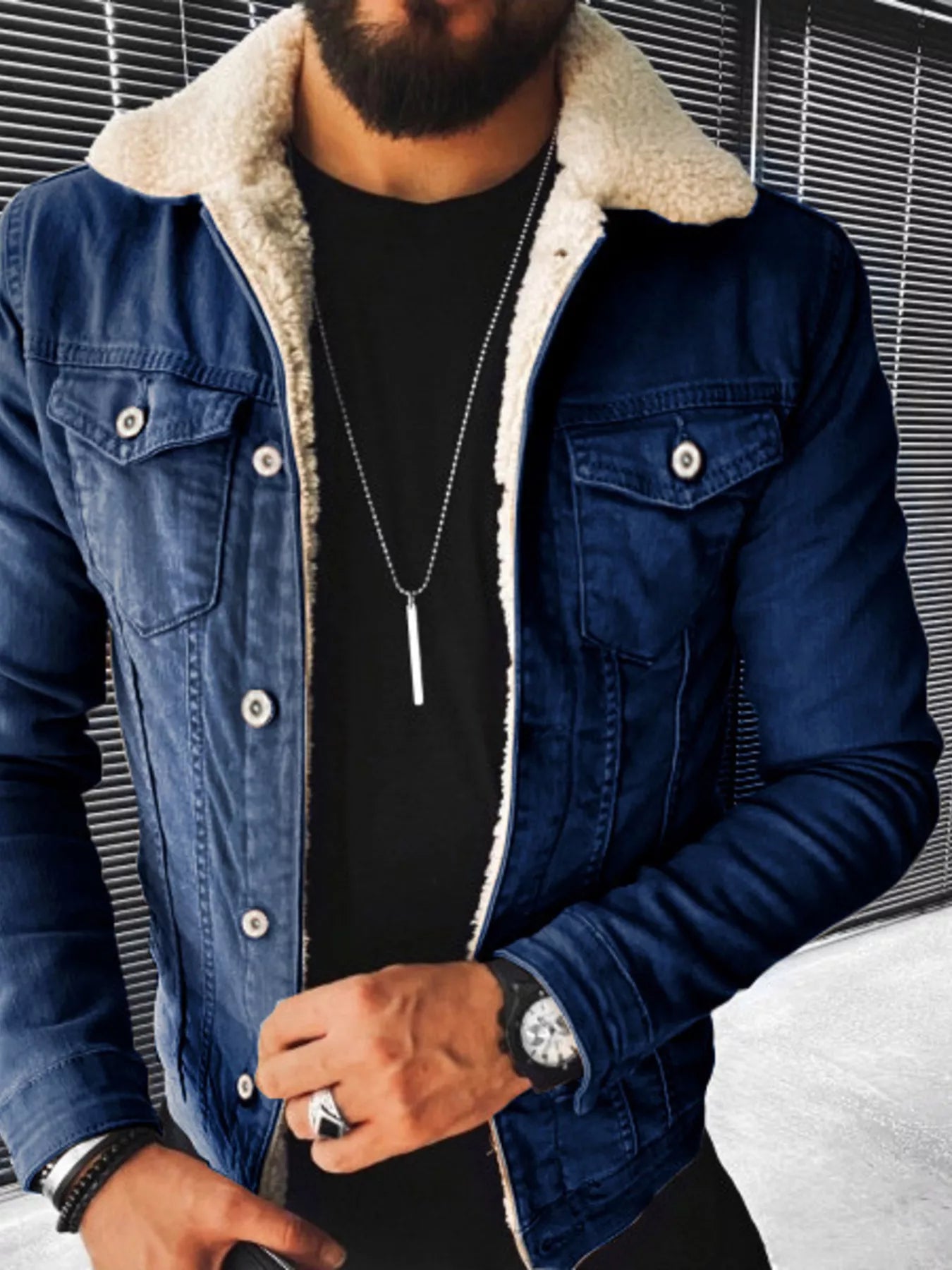 Men's Full Size Sherpa-Lined Denim Jacket Plus Size