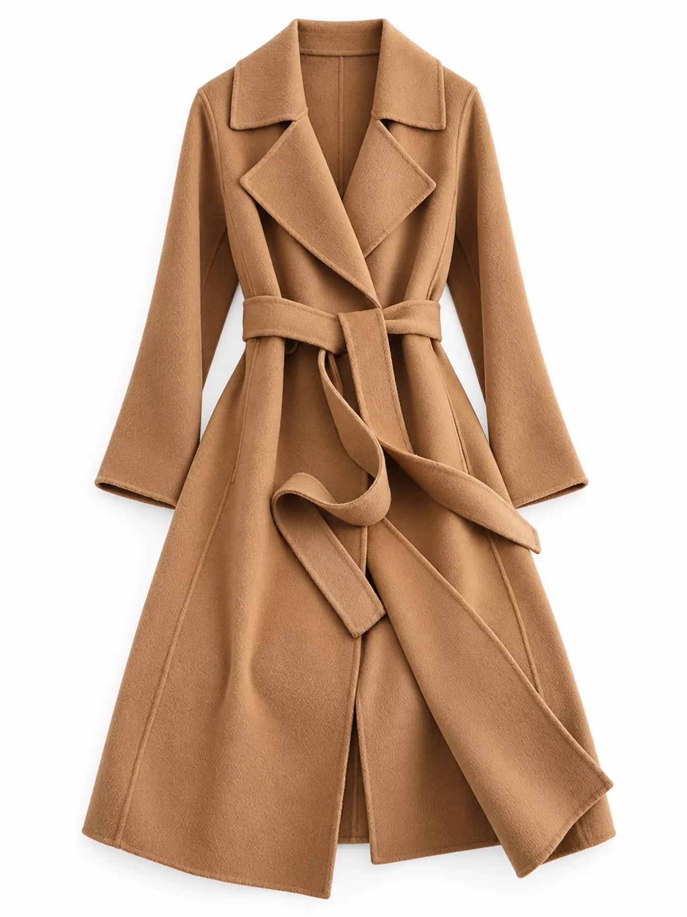 Longline Wool Coat with Waist-Defining Belt