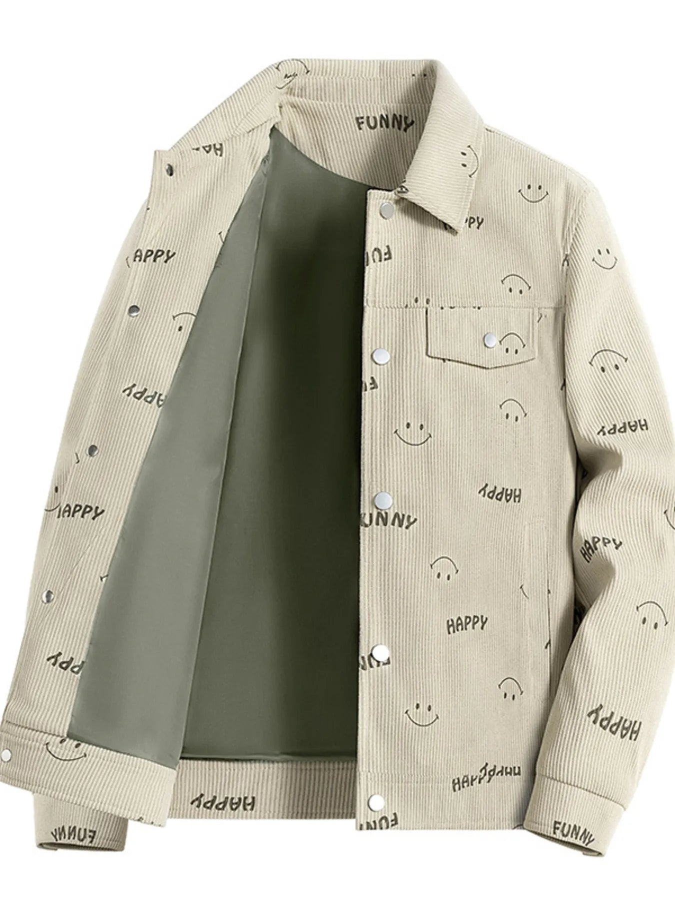 Men's Plus Size Smiley Face Print Snap Down Casual Jacket