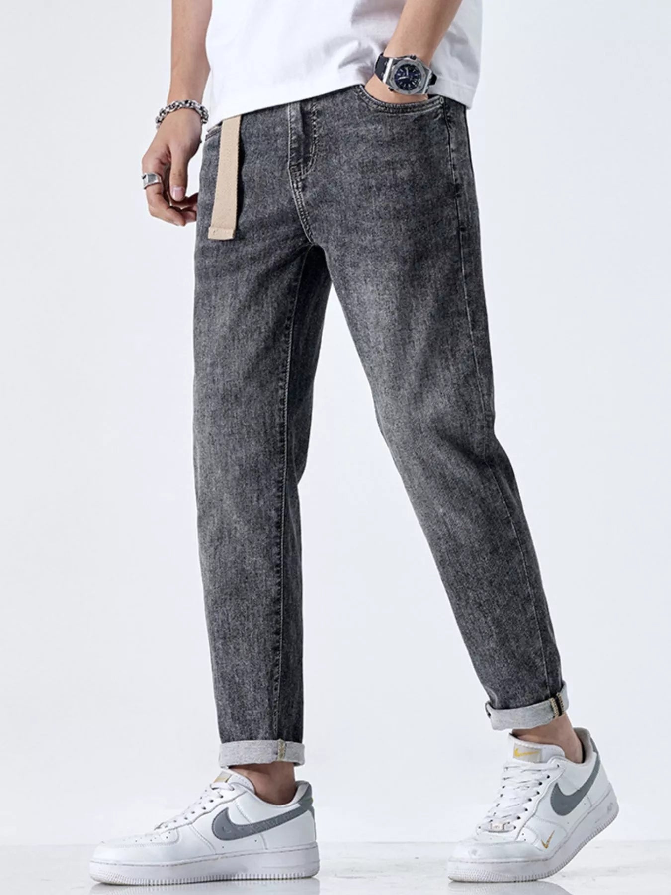 Men's Straight Leg Washed Jeans