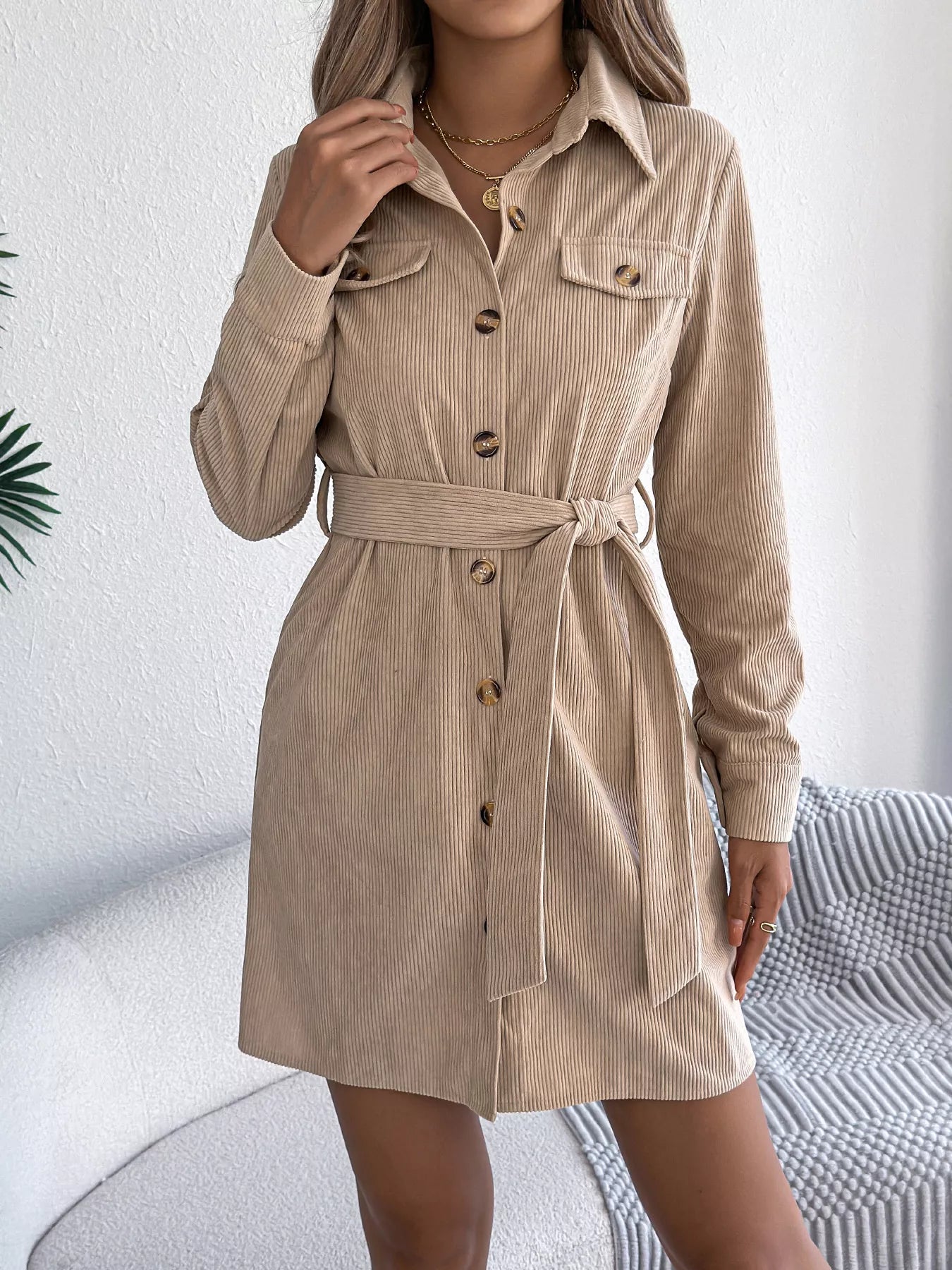 Corduroy Button-Down Shirt Dress