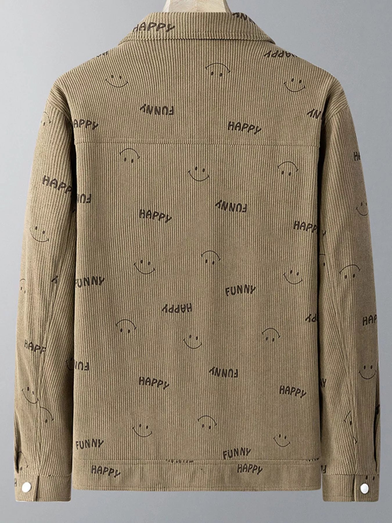 Men's Plus Size Smiley Face Print Snap Down Casual Jacket