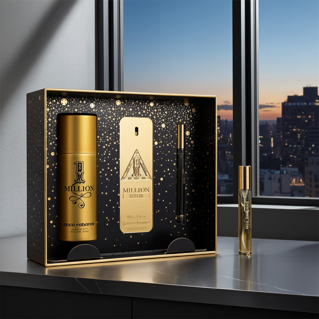 1 Million Elixir Parfum Gift Set Paco Rabanne 3.4 Parfum, 5.1 Body Spray, 0.34 T