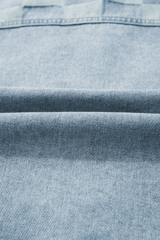 Checker Patchwork Denim Buttoned Jacket