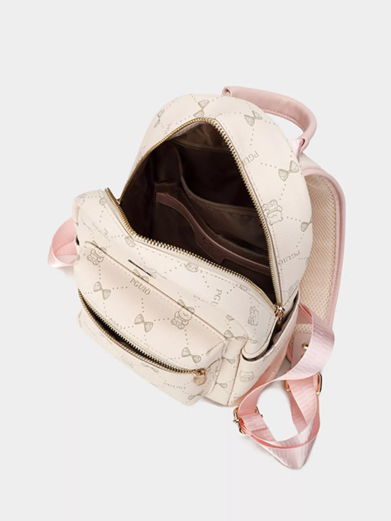 Bear Print PU Leather Backpack Bag