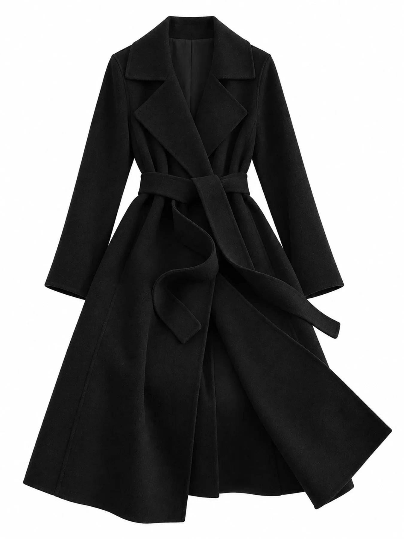 Longline Wool Coat with Waist-Defining Belt