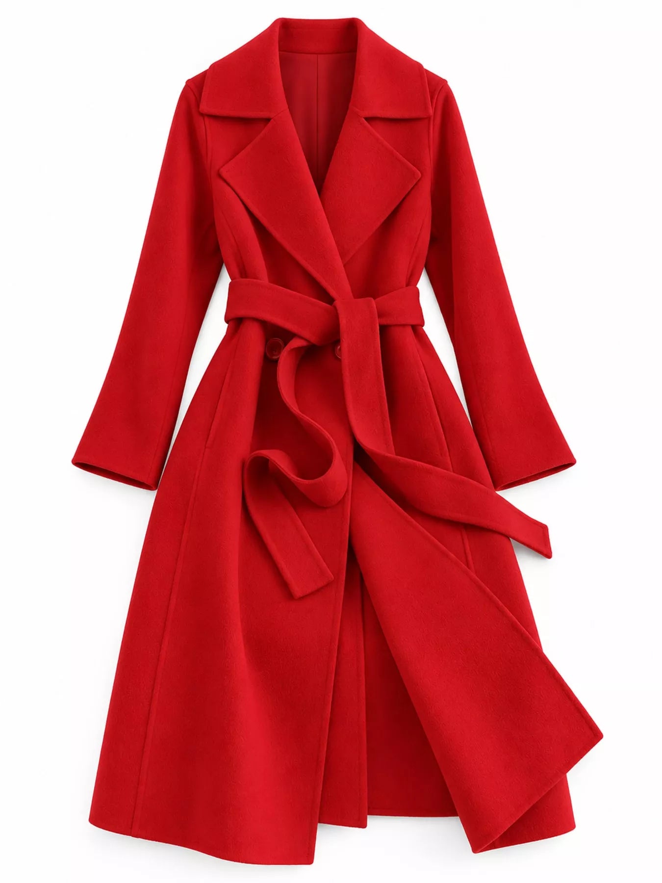 Longline Wool Coat with Waist-Defining Belt