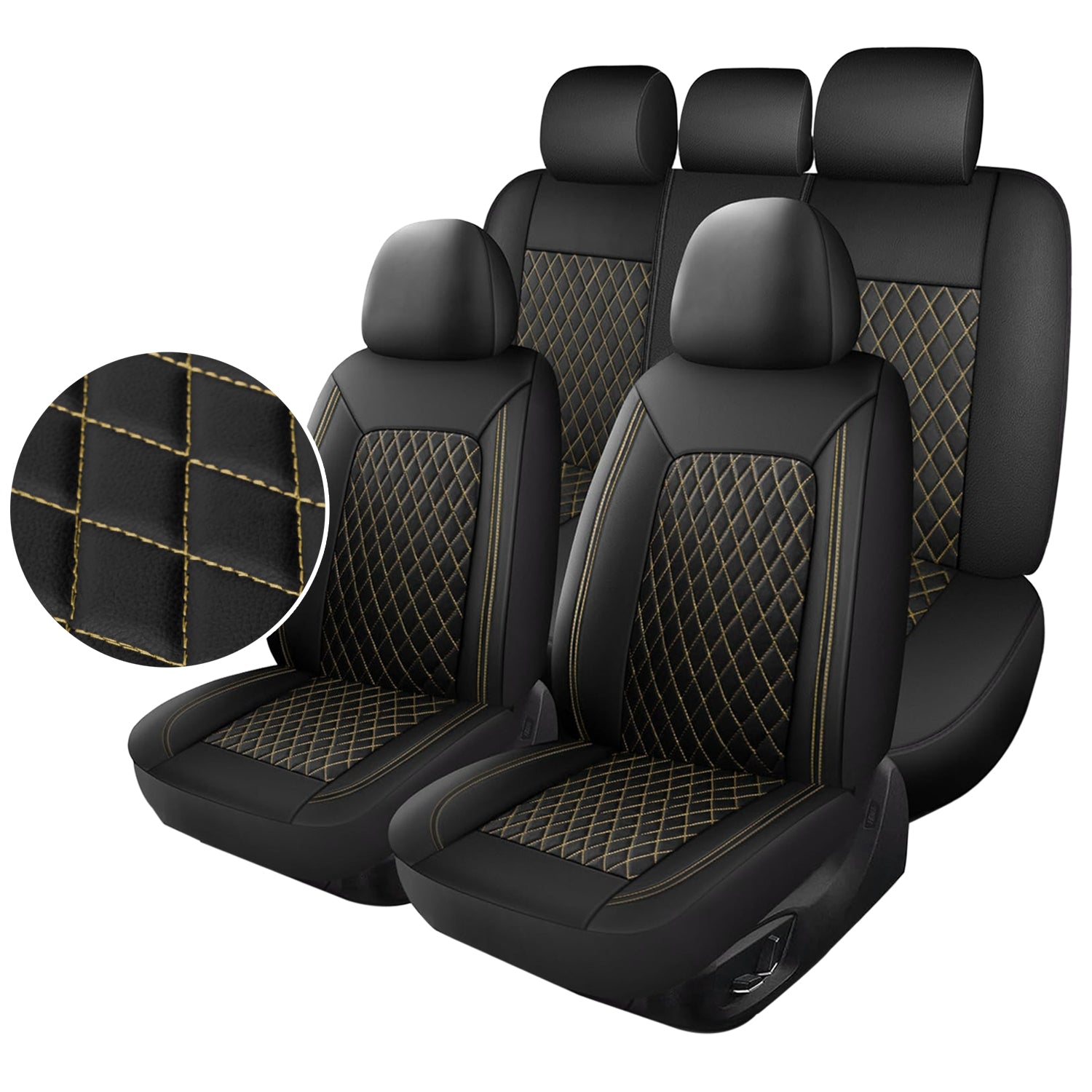 5-Seat Car Seat Cover, Single-Stitch Diamond Pattern, Quilted And Embroidered, Synthetic Leather, PVC Leather, Exported To Europe And America