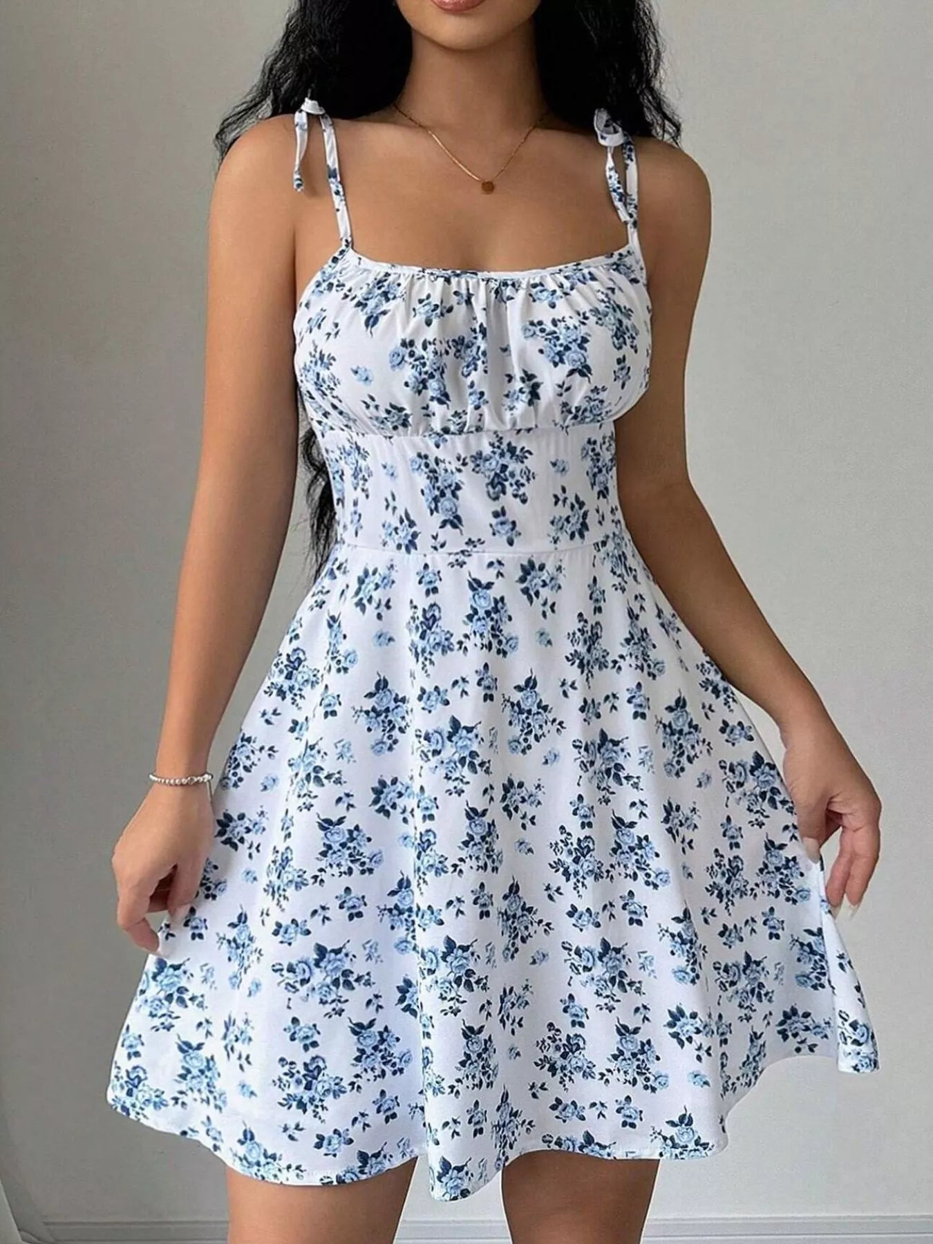 Floral Print Spaghetti Strap A-Line Mini Dress