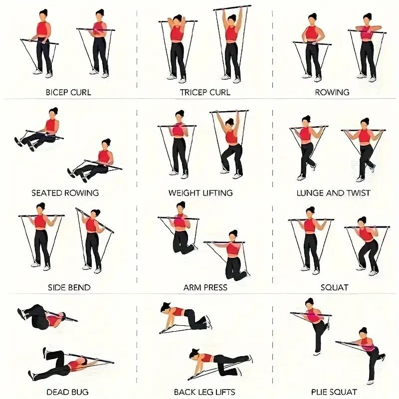 Pilates Bar Kit With 6 Resistance Bands Home Gym Fitness Training Workout Set