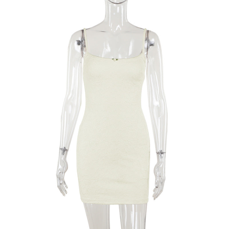 French Fashion Elegant Sexy Sling Lace Sheath Dress