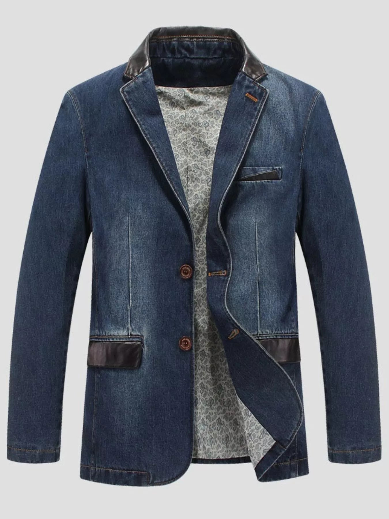Men's Plus Size Lapel Collar Button Up Denim Blazer