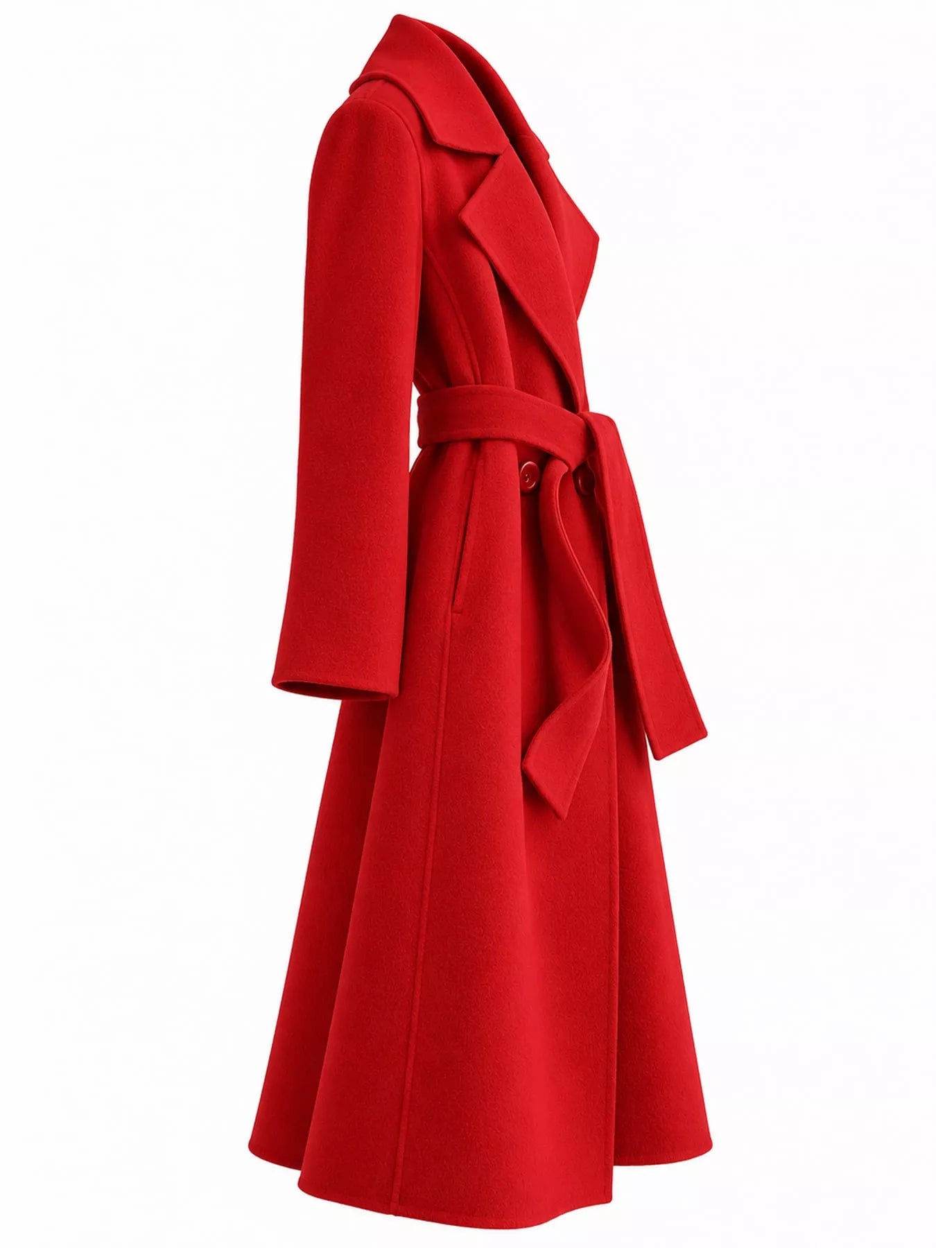 Longline Wool Coat with Waist-Defining Belt