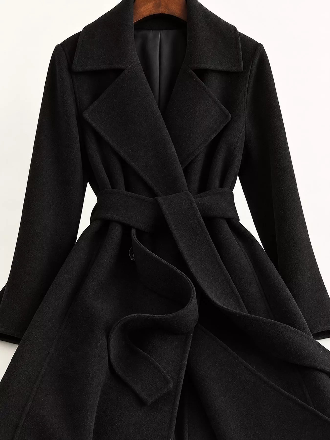 Longline Wool Coat with Waist-Defining Belt