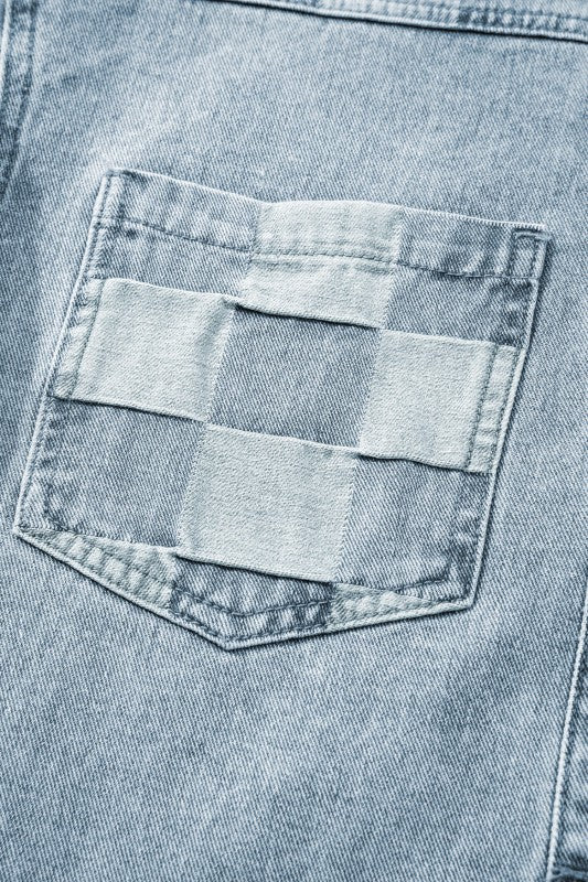 Checker Patchwork Denim Buttoned Jacket