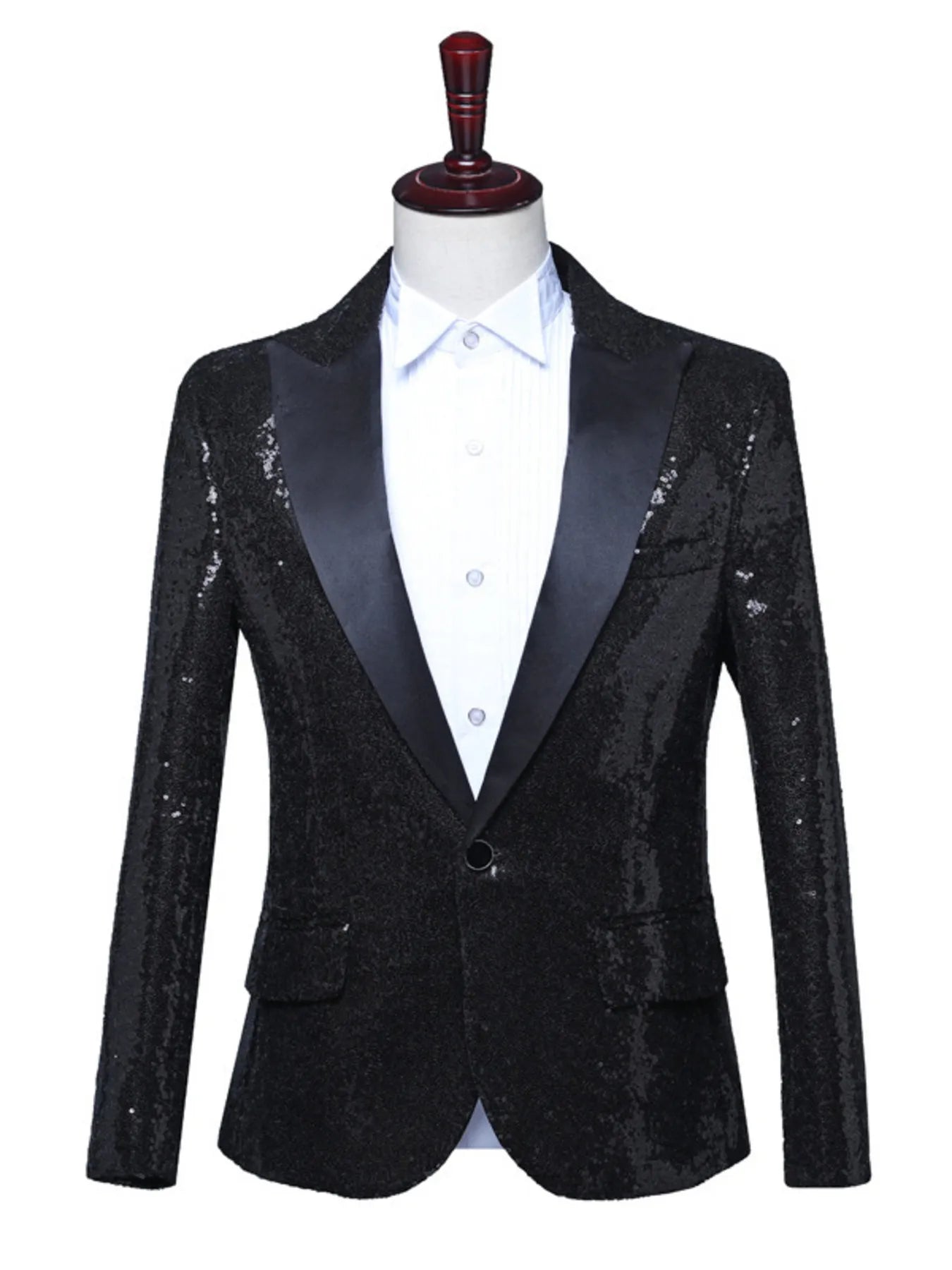 Men's Full Size Sequin One Button Long Sleeve Blazer Plus Size