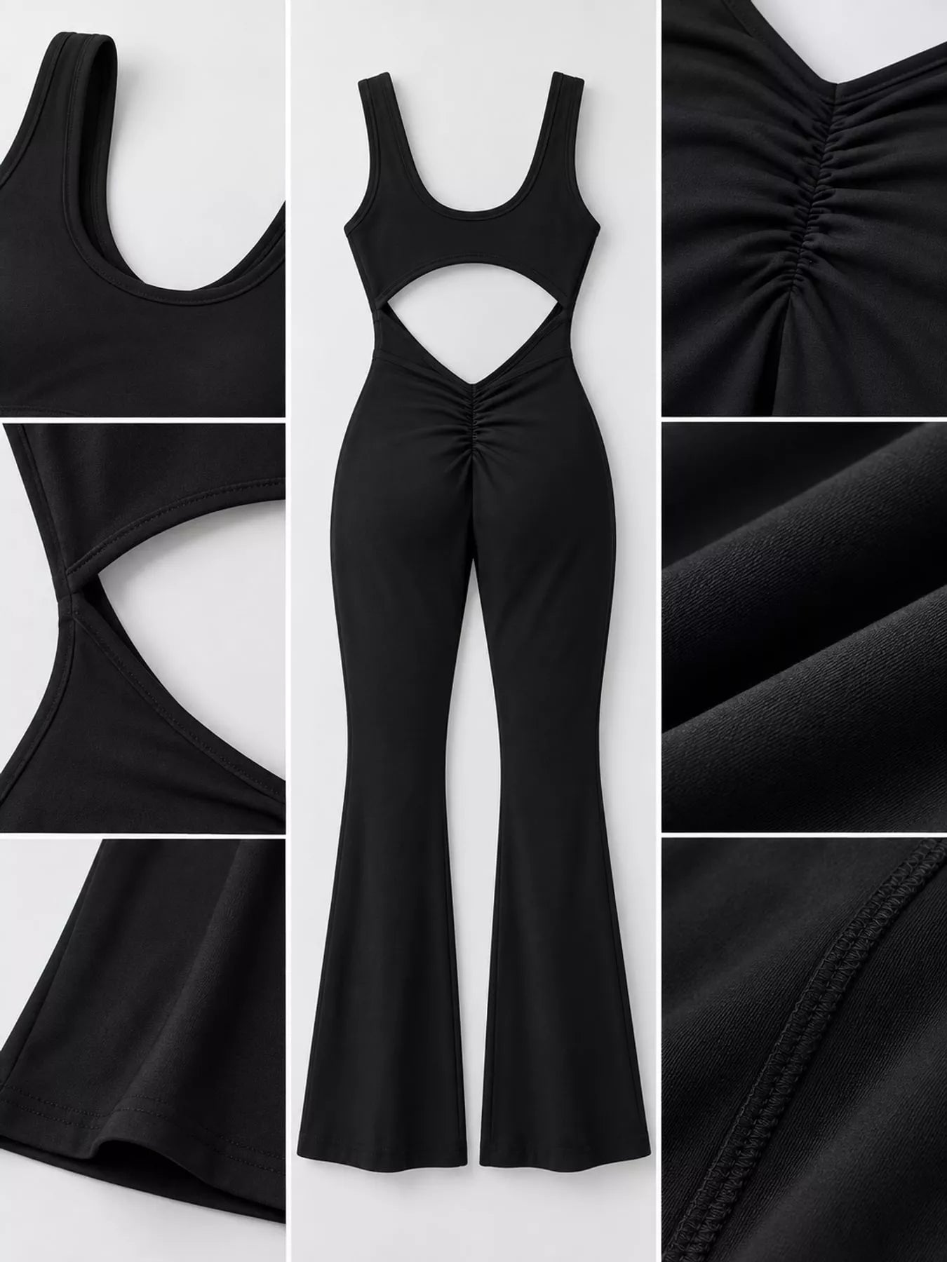 Seamless Scoop Neck Active Jumpsuit with Flared Leg Design