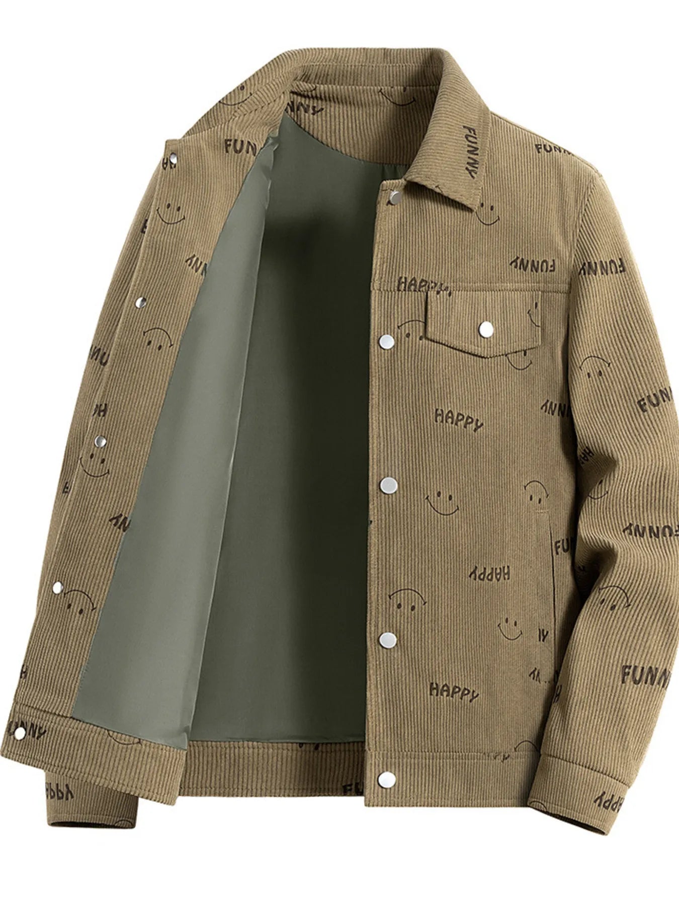 Men's Plus Size Smiley Face Print Snap Down Casual Jacket