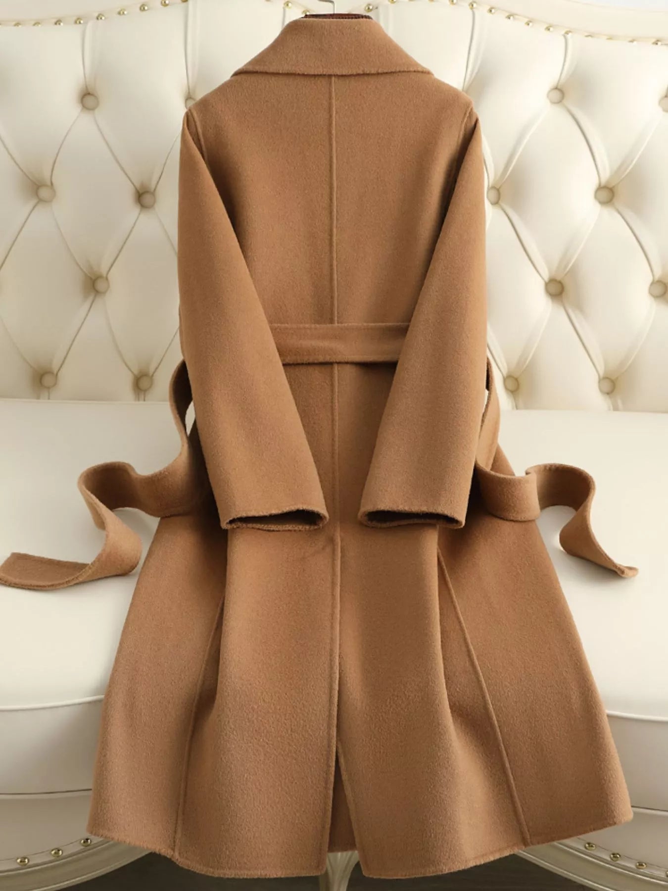 Longline Wool Coat with Waist-Defining Belt