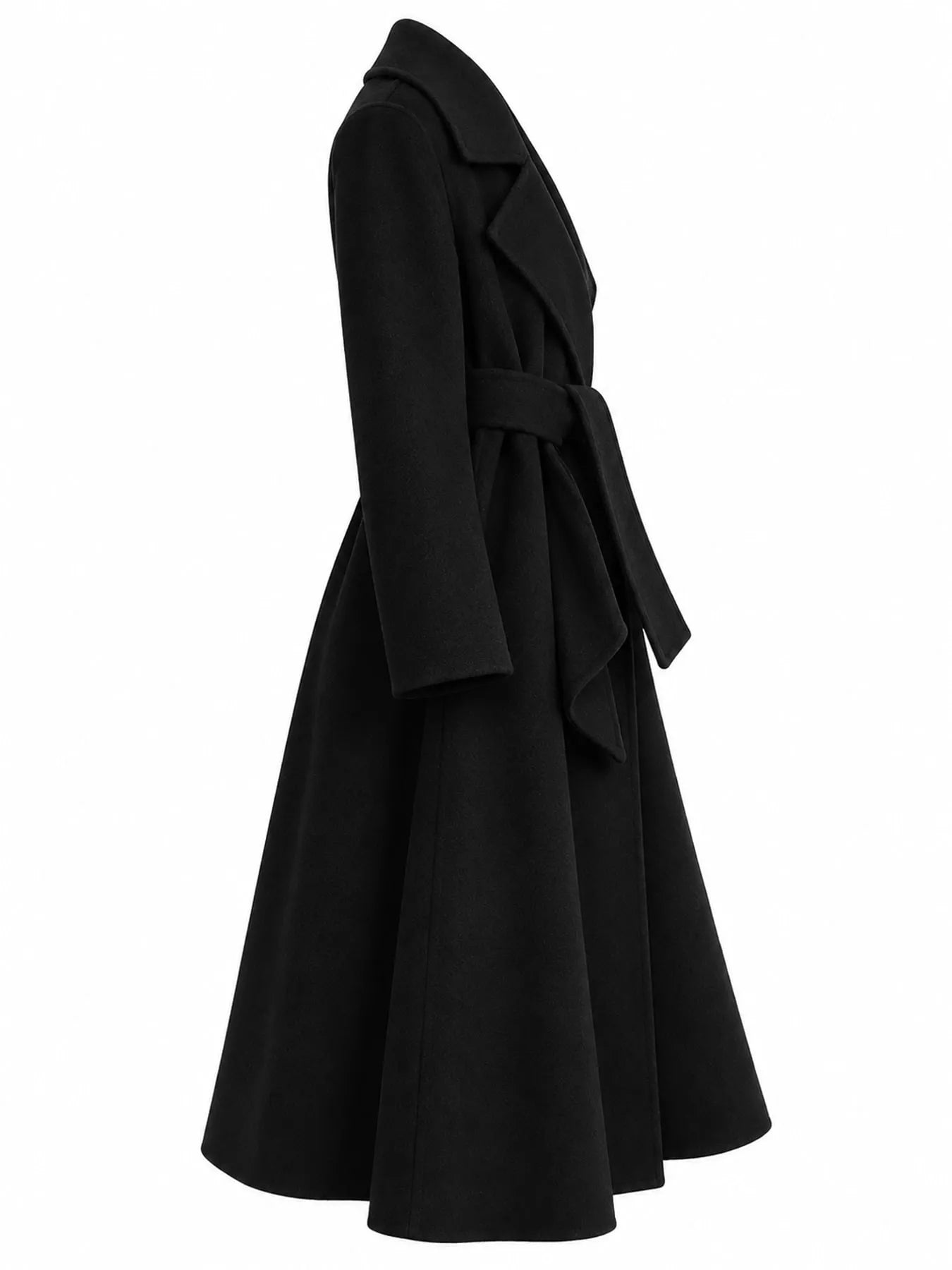 Longline Wool Coat with Waist-Defining Belt