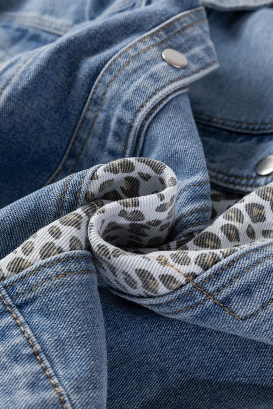 Plus Size Leopard Patchwork Denim Jacket