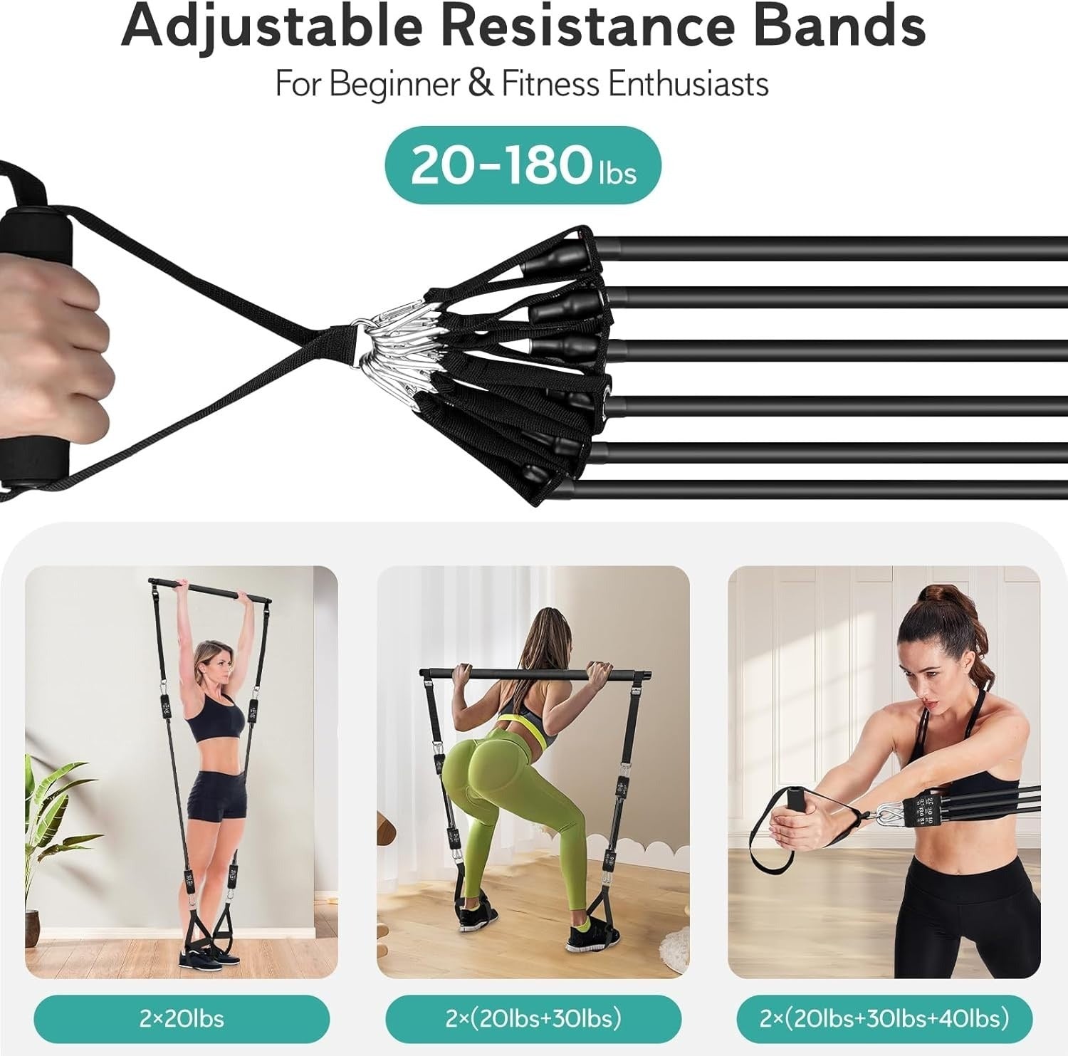 Pilates Bar Kit With 6 Resistance Bands Home Gym Fitness Training Workout Set